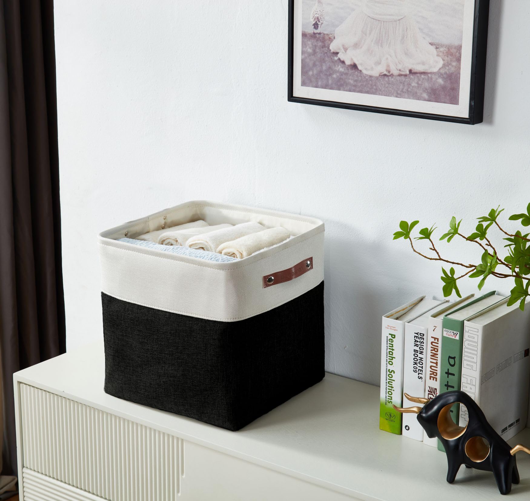 DECOMOMO Storage Cubes, 11x11 Cube Storage Bins, Baskets for Shelves (Black & White, Cube 11 - 4 Pack)