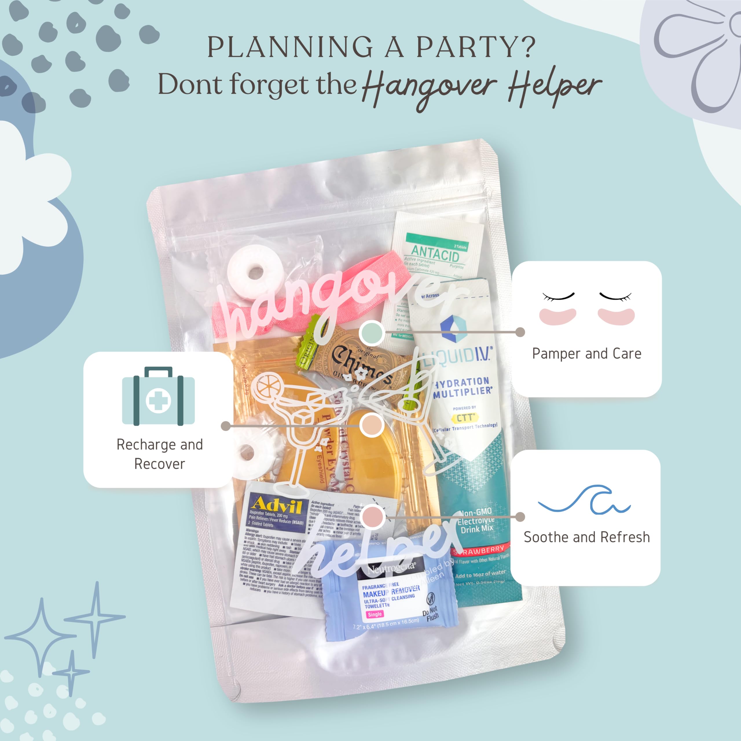 Hangover Kit (5 Pack) Pre Filled Party Favors, Goodie Bags, Gift For Bachelorette, Wedding, 21St Birthday, Girls Trip And All Ce