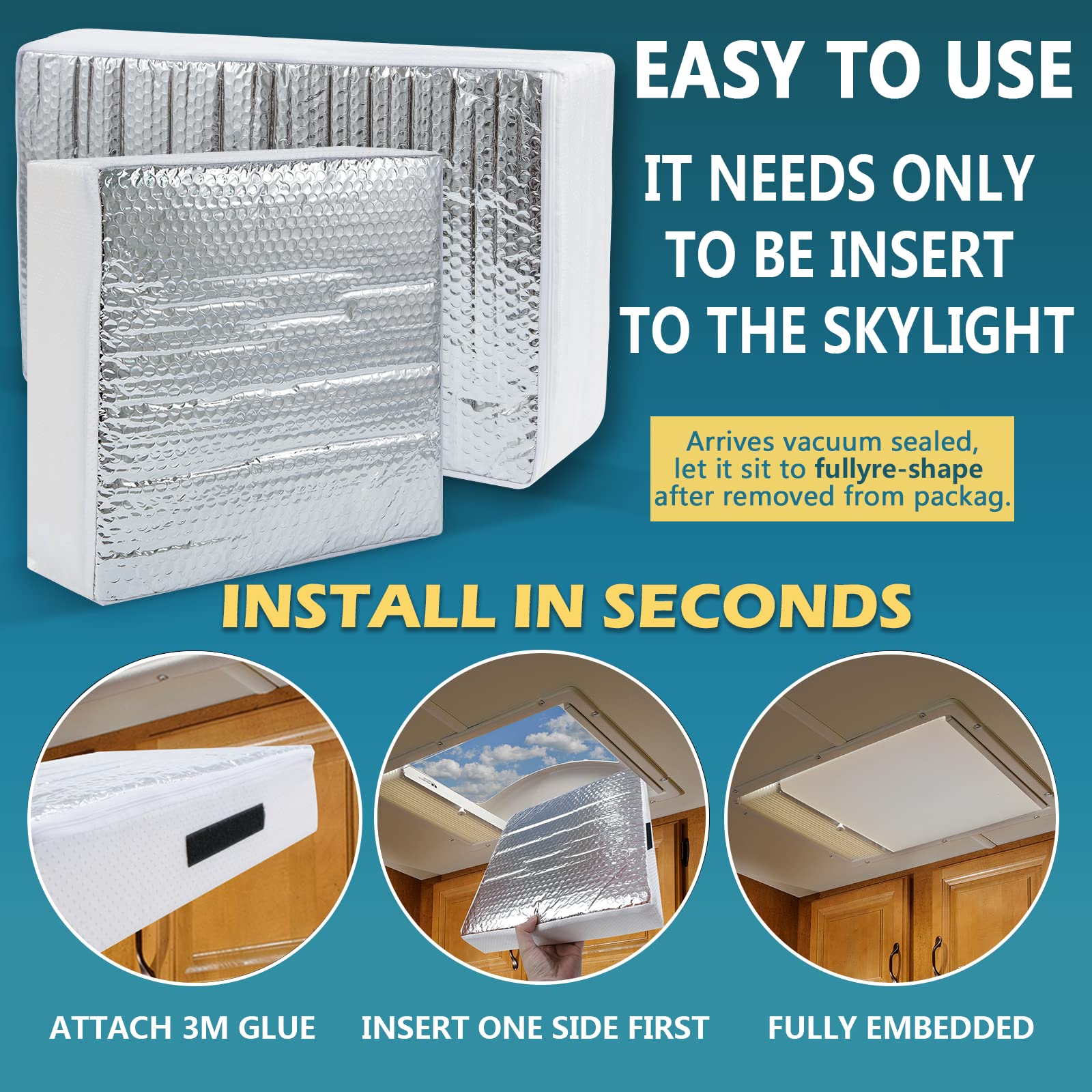 Sikadeer Rv Vent Insulator 14X14X3, 2 Piece Universal Rv Skylight Cover With Reflective Surface, Skylight Shade Energy Savings S