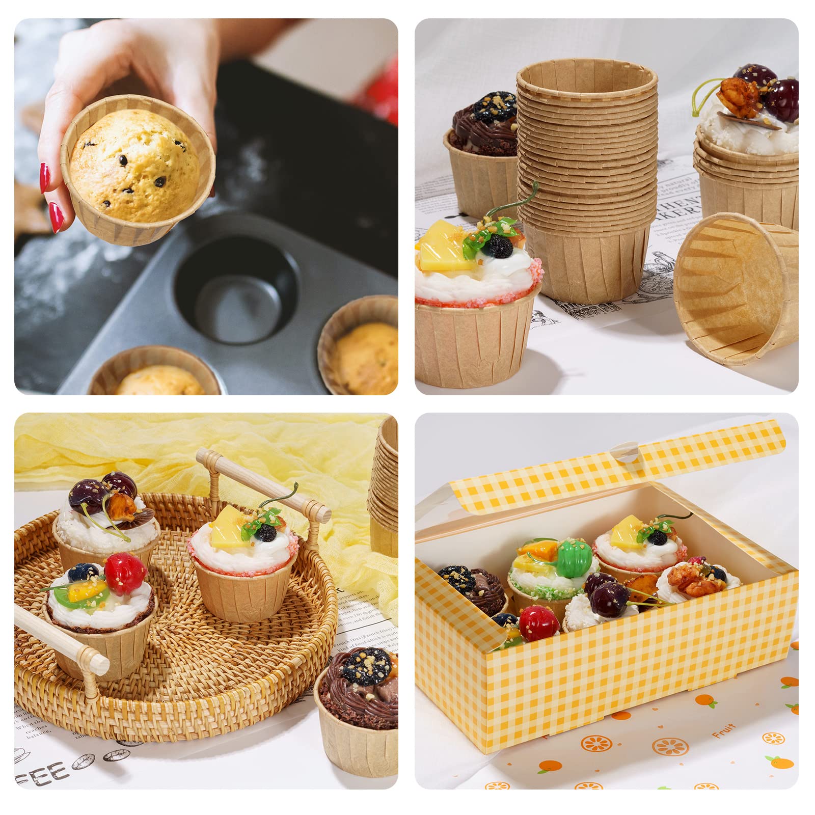 Nax Caki Parchment Brown Cupcake Liners 100Pcs Standard Size, Muffin Baking Wrapping Packaging Cups,Holders Paper, Heavy Duty Gr