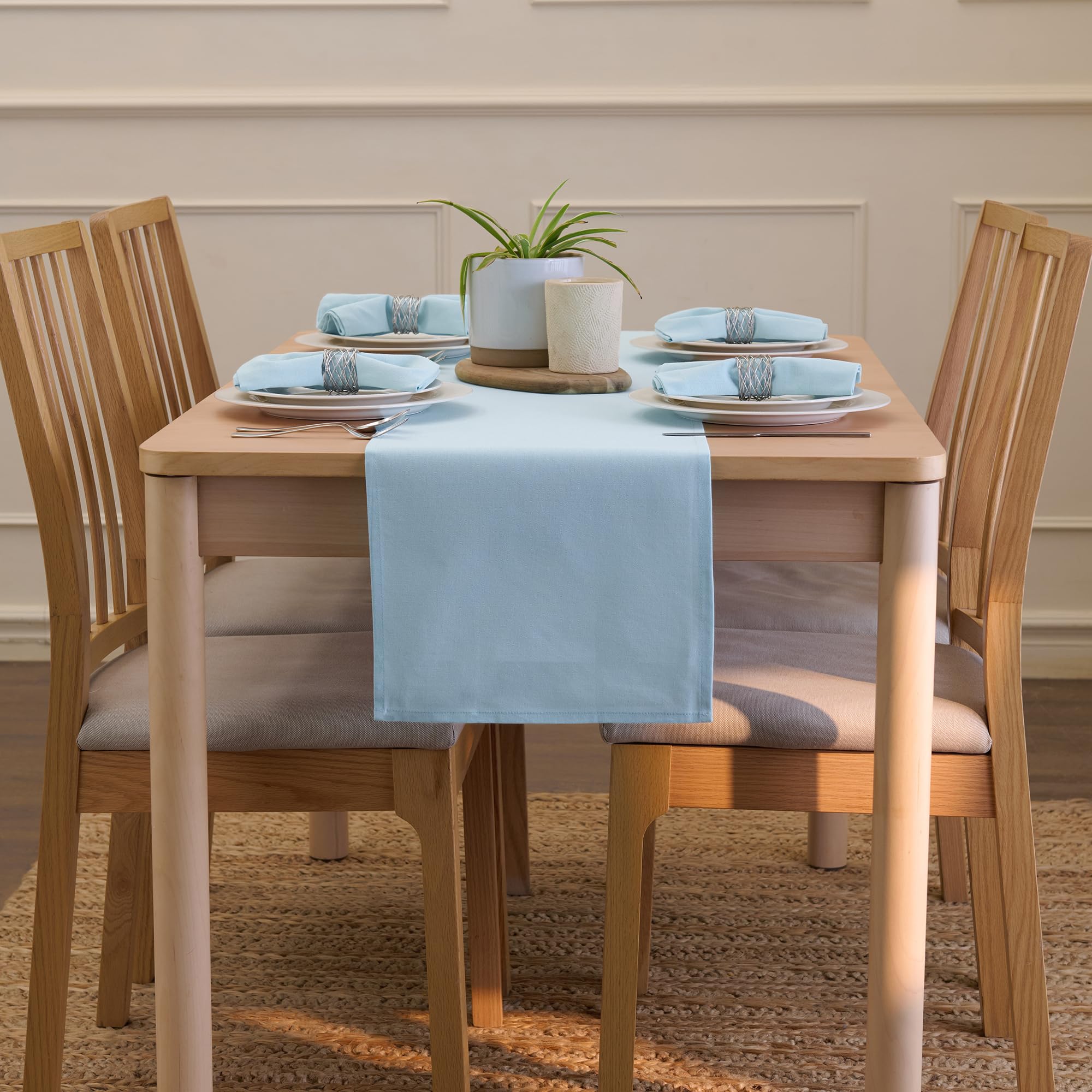 Encasa Homes Table Runner For 6 Seater Dining - Ice Blue - Large 13''X72'', 100% Cotton Plain Dyed Solid Colours Decorative Clot