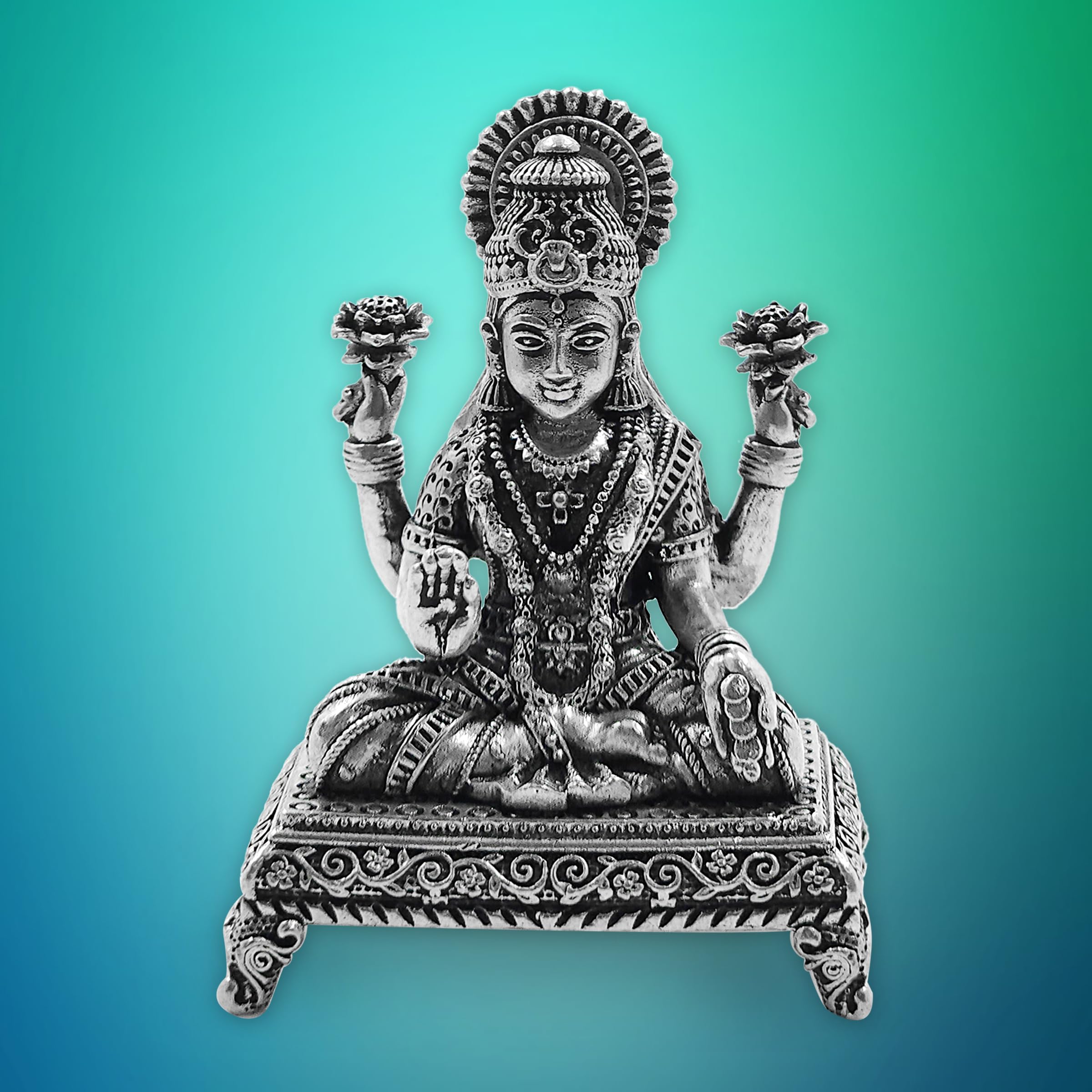 Maa Silver Pure Silver Goddess Lakshmi/Laxmiji Semi-Solid Idol/Murti With Paat & Antique Oxidized Finish Perfect For Pooja/Puja
