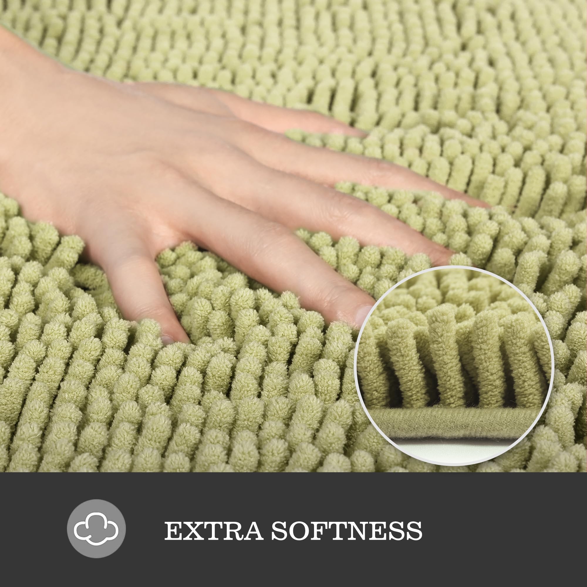 Yeaban Sage Green Bathroom Rugs - Thick Chenille Bath Mats | Absorbent And Washable Bath Rug Non-Slip, Plush And Soft Rugs For B