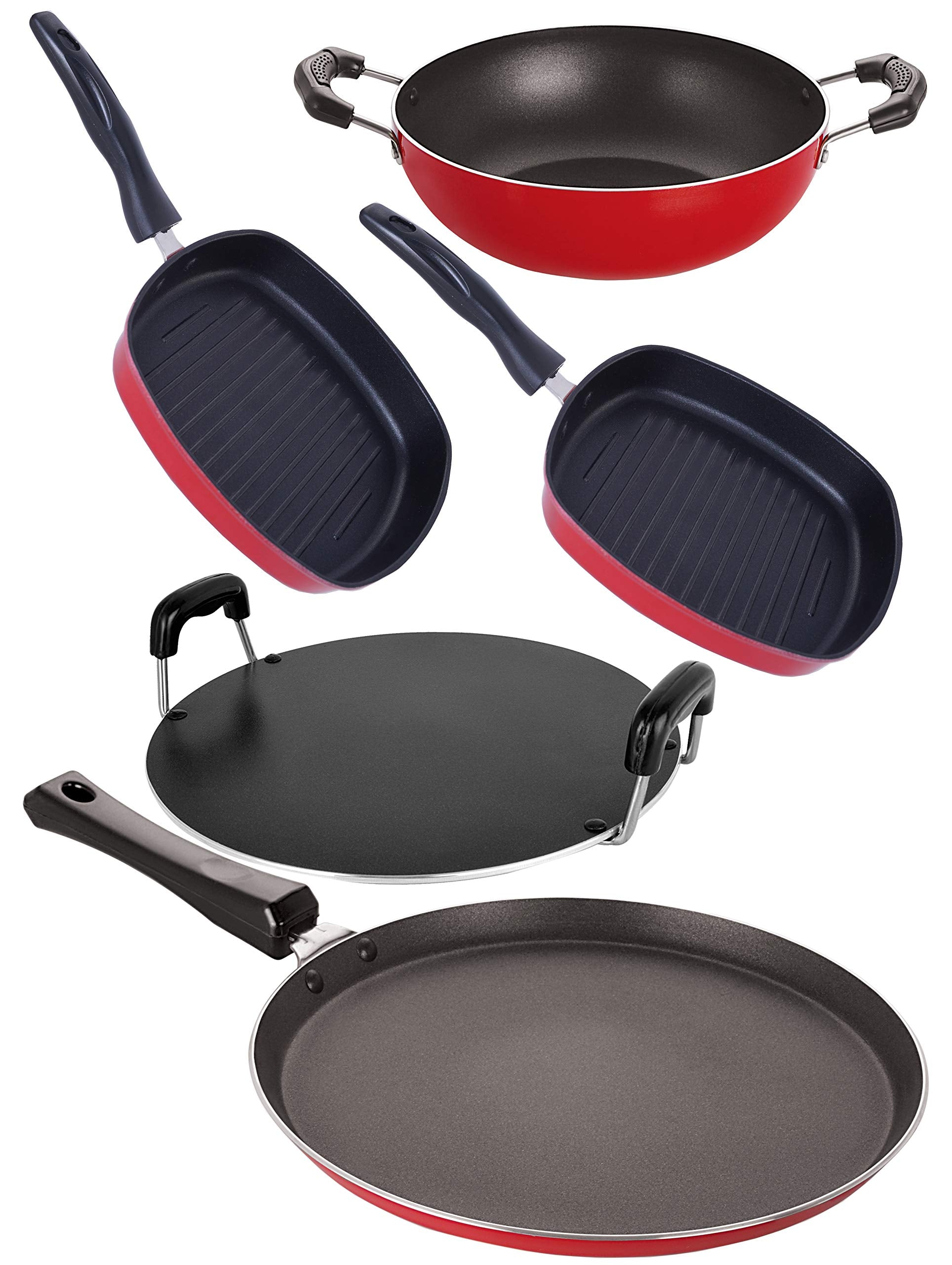 Nirlon NonStick Flat Bottom Gas Compatible Heat Resistance Pots And Pans Kitchen Cooking Combo Gift Item Set