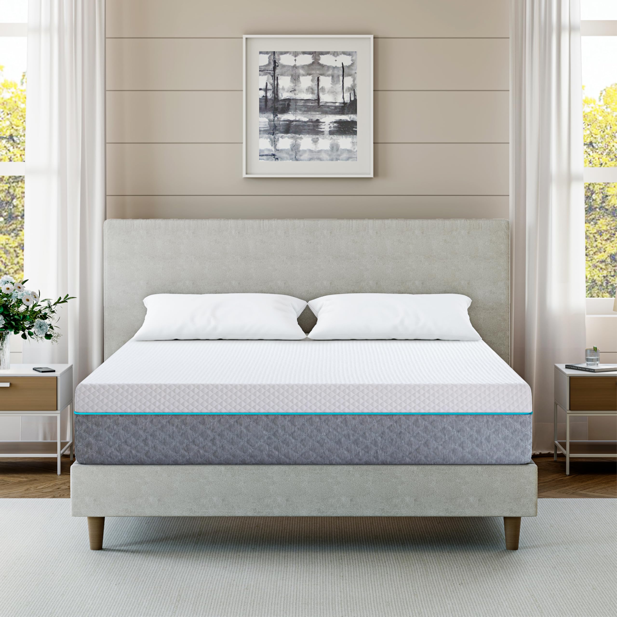 Egohome Queen Mattress 14 Inch, Charcoal Gel Memory Foam Mattress Bed In A Box, Back Pain Relief, Made In Usa, Medium Firm, Cert