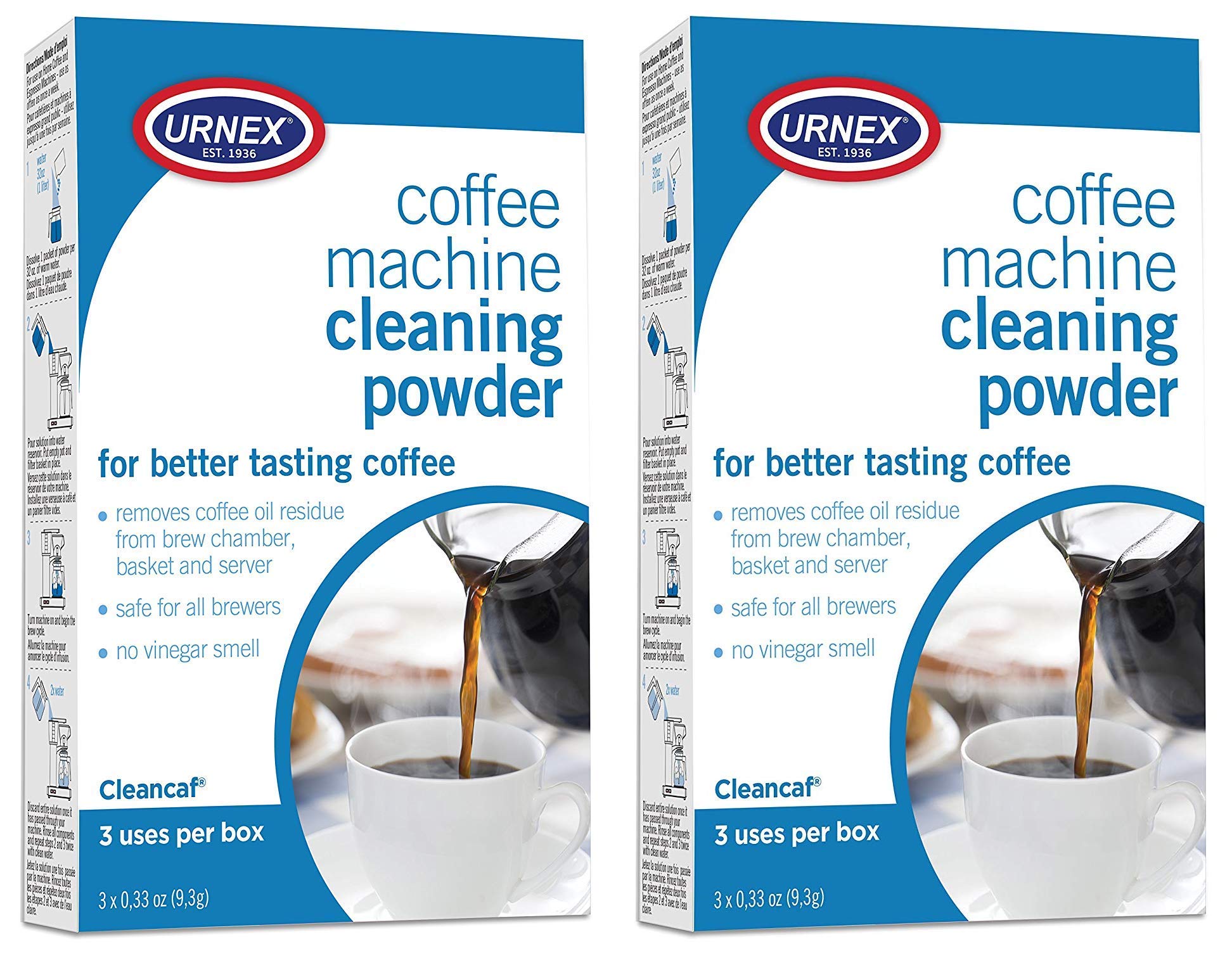 Urnex Coffee Maker And Espresso Machine Cleaner Cleancaf Powder - 2 Pack (6 Packets) - Safe On Delonghi Ninja Hamilton Beach Mr