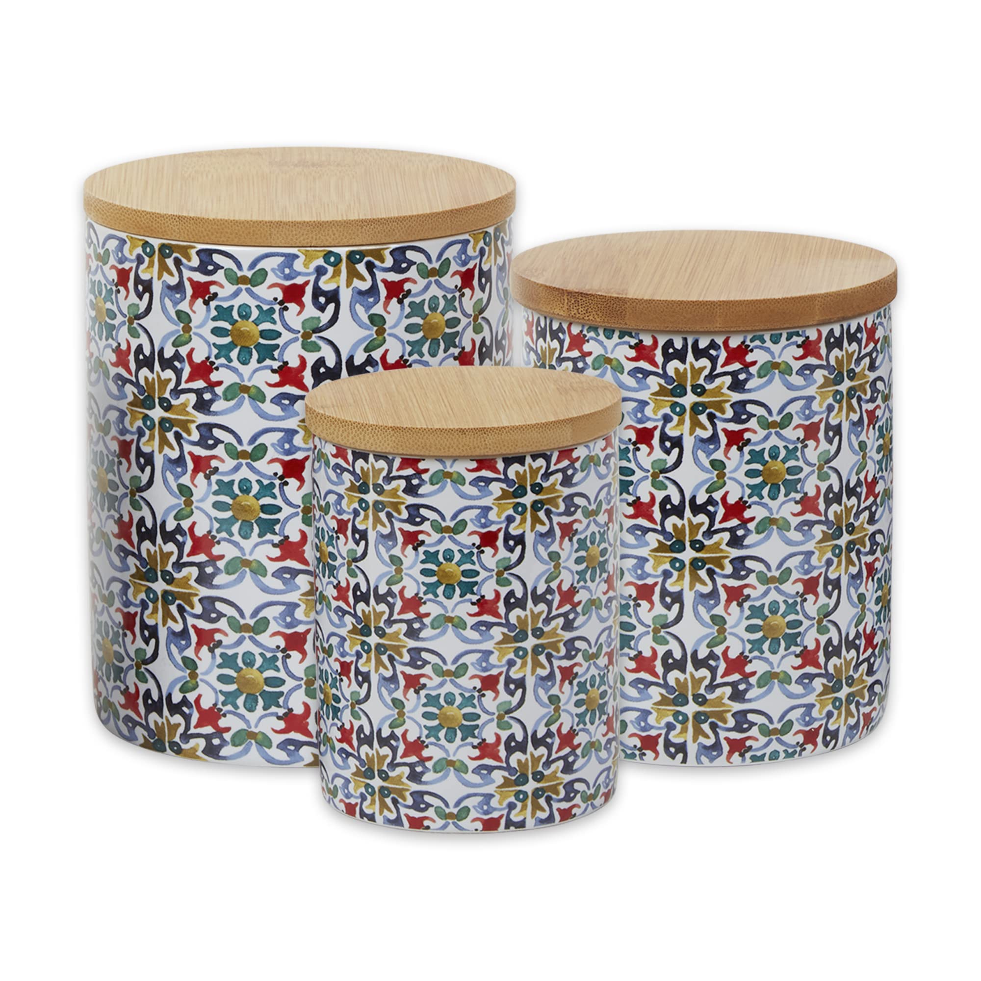 FLORAL TILE CERAMIC CANISTER SET/3