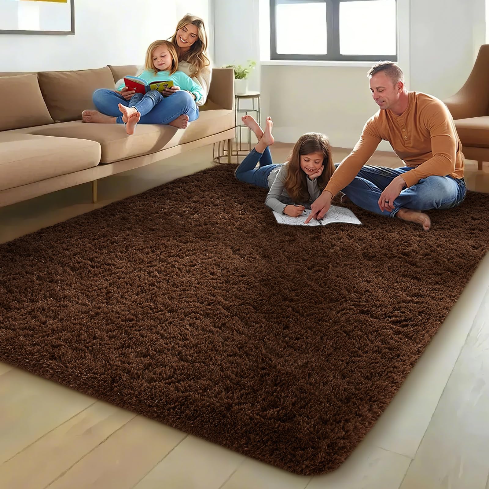 Ophanie Brown Rugs for Living Room Bedroom, 6x9 Fluffy Fuzzy Furry Carpet, Plush Soft Shaggy Bedside Indoor Floor Area Rug for K