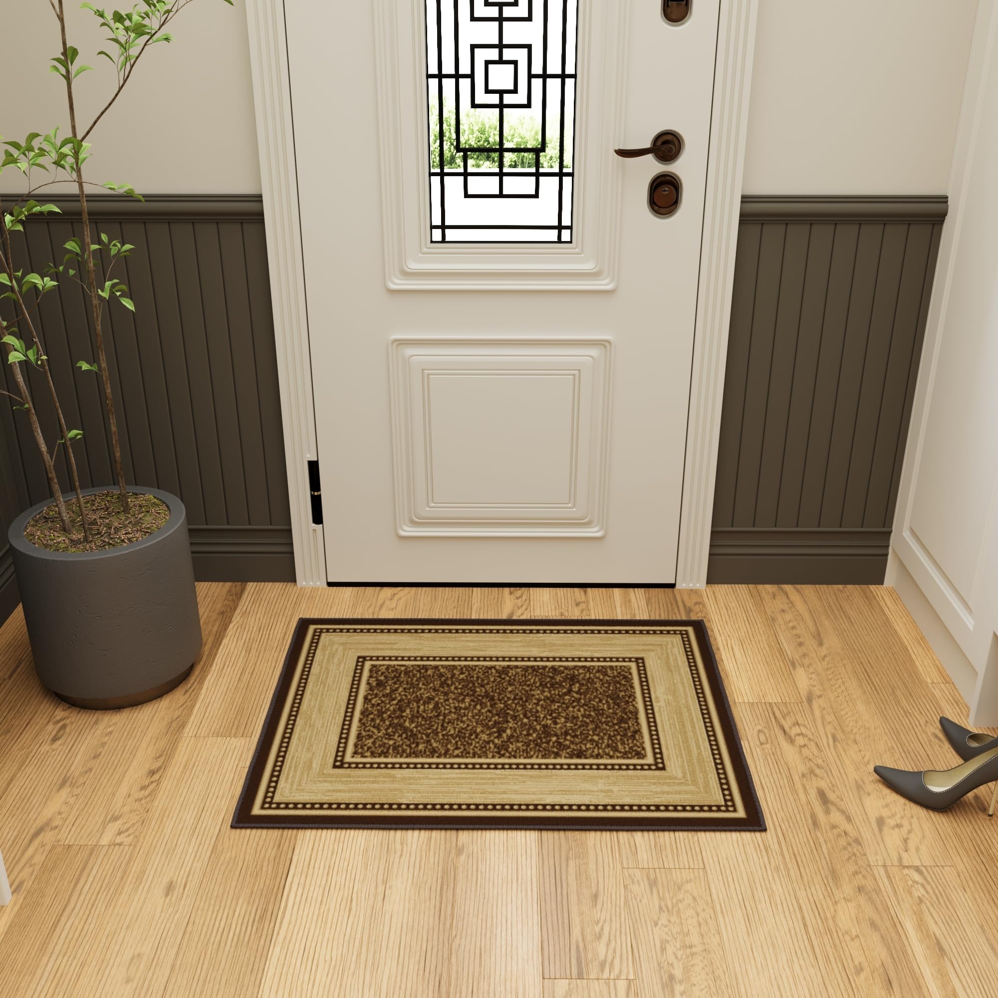 Ottomanson Rugs for Entryway 23 x 3 Non Slip Border Small Area Rugs Durable Front Door Mat Rug Stain Resistant Entrance Rugs f