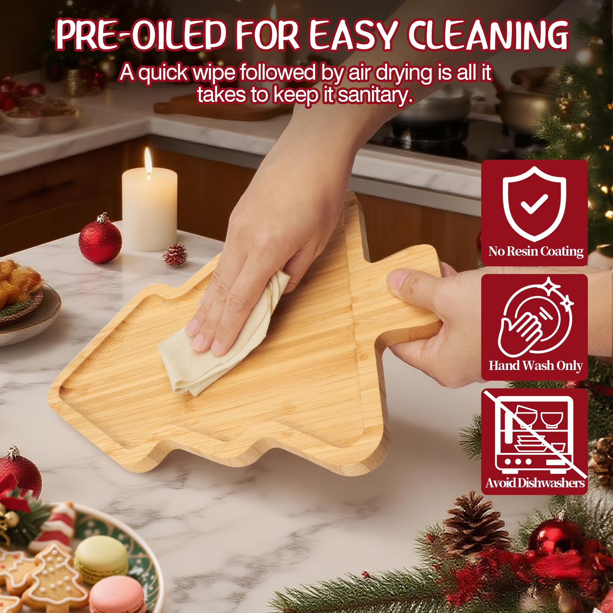 WILLKOMMEN Christmas Serving Tray, Bamboo Christmas Tree Serving Platter, Charcuterie Board Serving Dishes 11.8 x 8.7 for Party