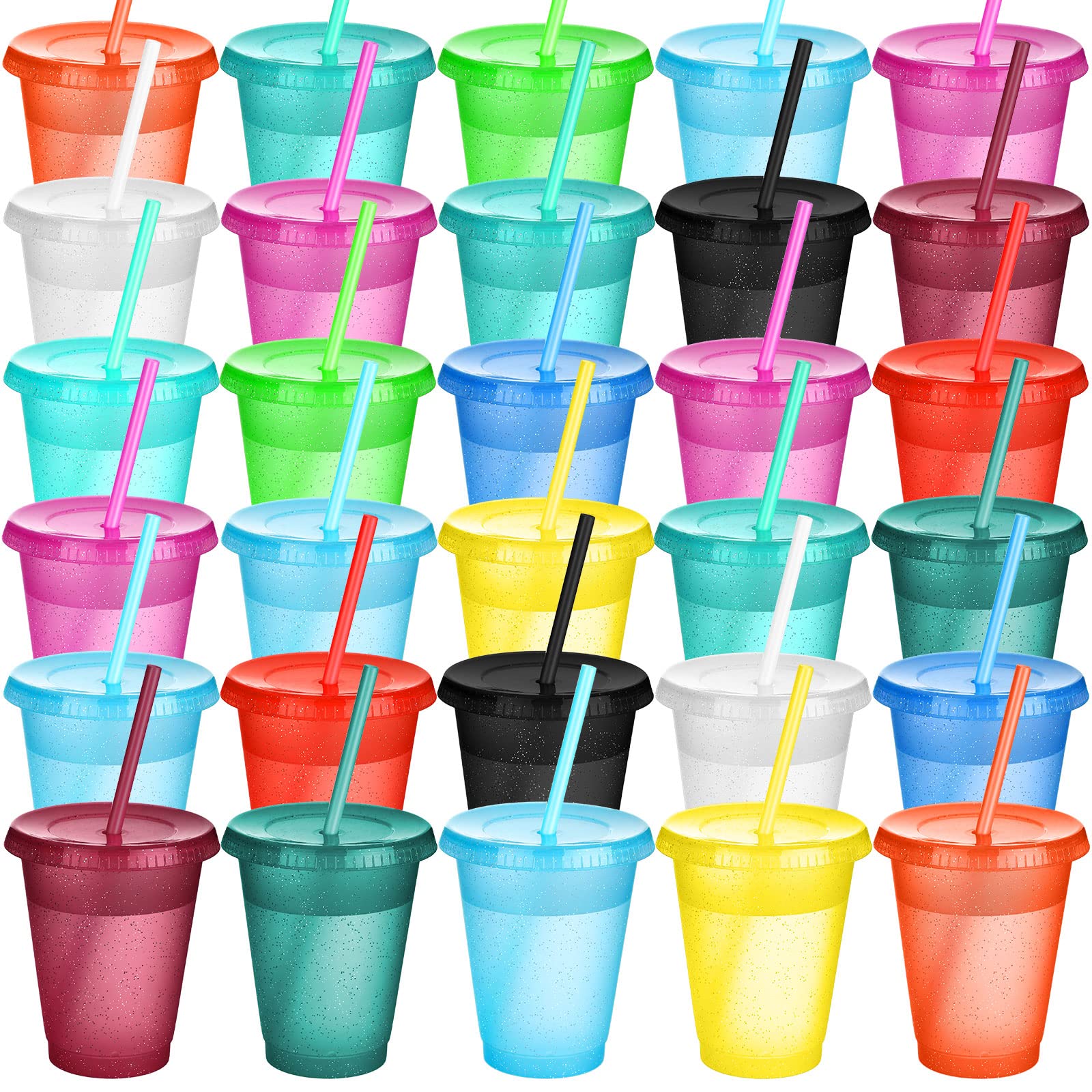 Sieral 30 Pack Cups with Lids and Straws Kids Tumbler with Straw Reusable Water Bottle Iced Coffee Travel Mug Adults Plastic Cup