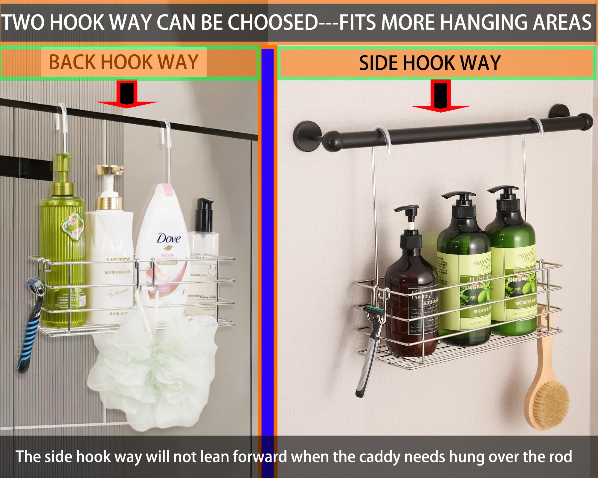 Seltomer Hanging Shower Caddy Shower Rack With Rotatable Hooks Bar Over The Door, Bathroom Hanging Shower Organizer & Shampoo Br