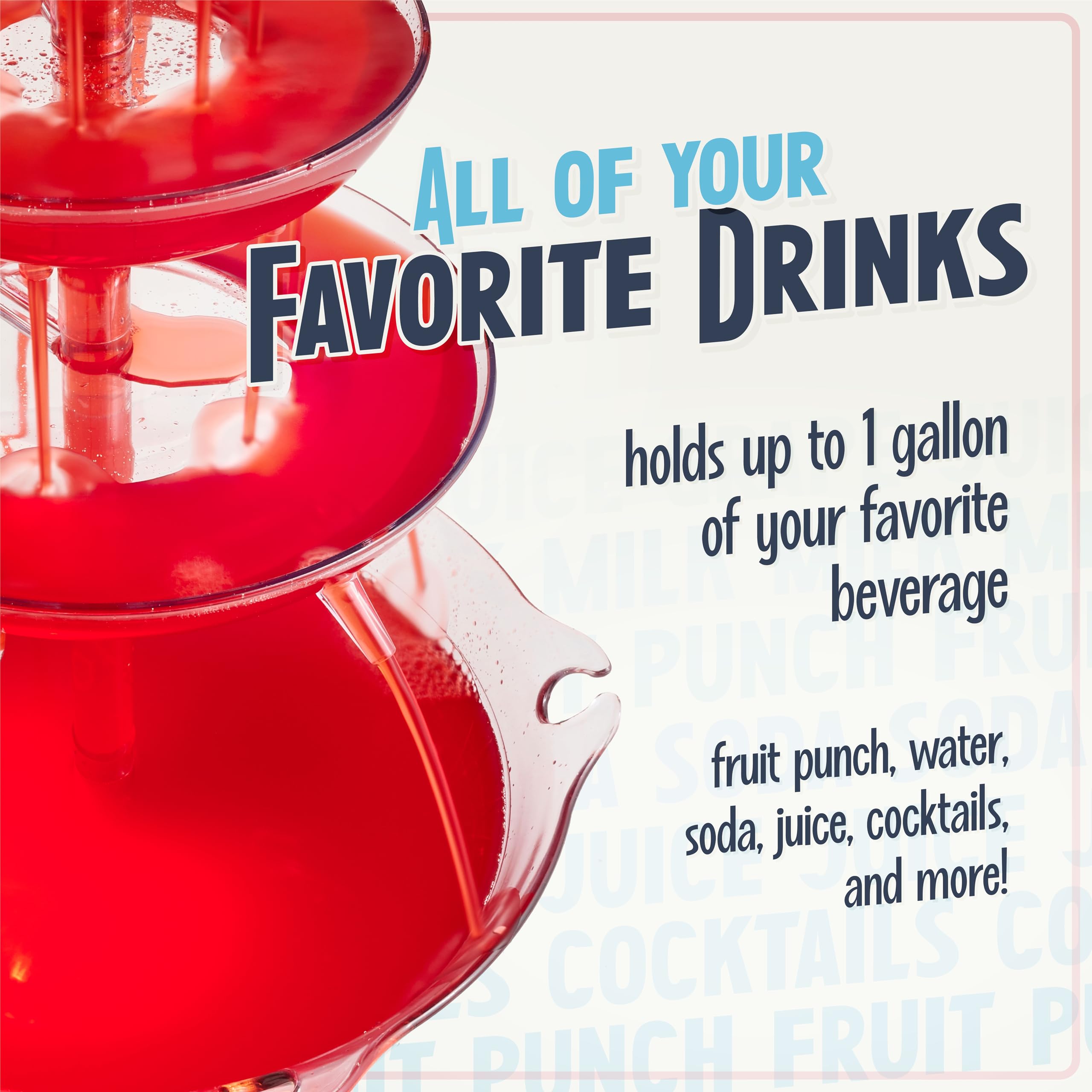 Nostalgia 3-Tier Party Fountain Holds 1 Gallon, Led Lighted Base, Includes 5 Reusable Cups, Clear