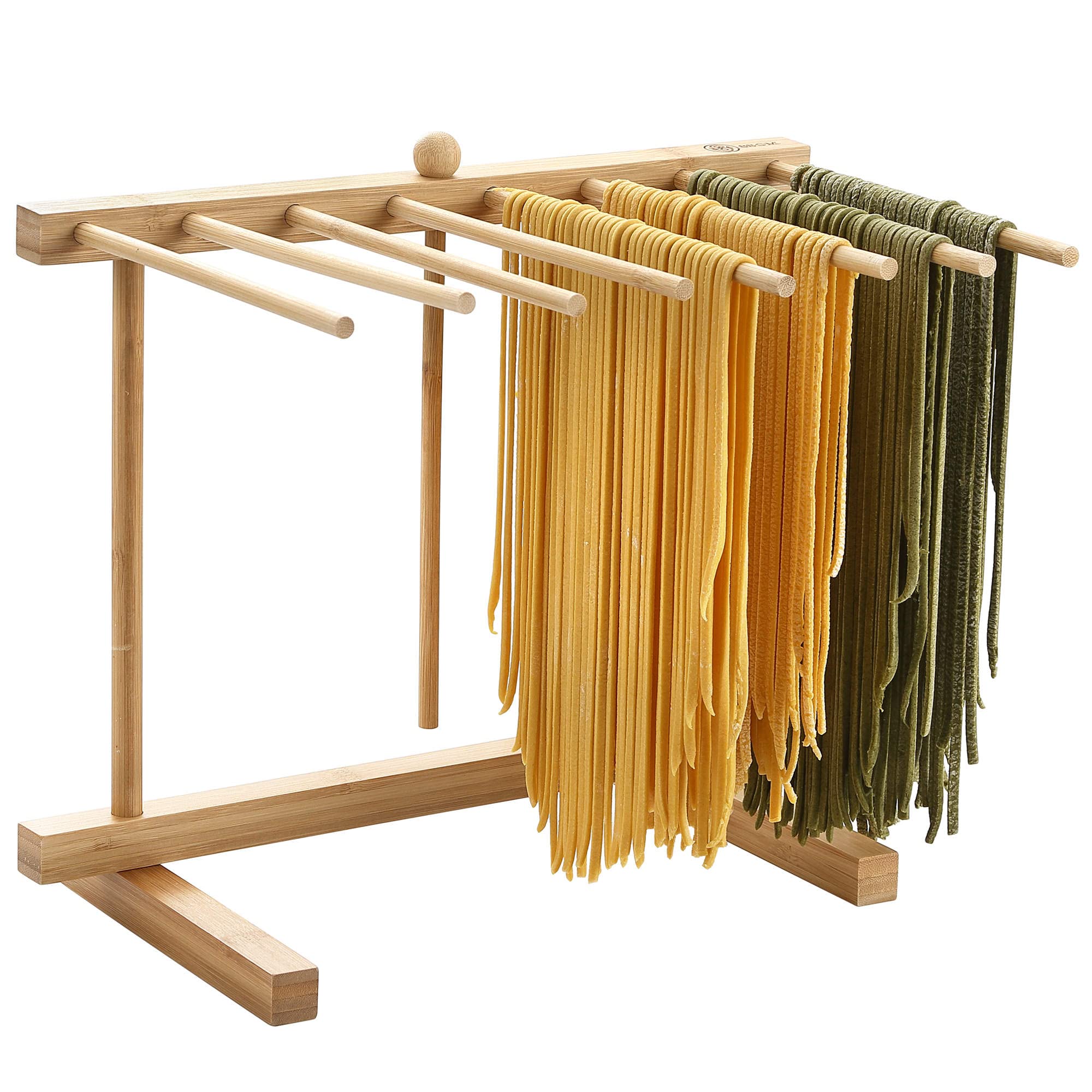 8SOM Bamboo Pasta Drying Rack with 8 Bars and Transfer Wand, Transfer for Drying Pasta and Cooking Easily, Special Suspension De