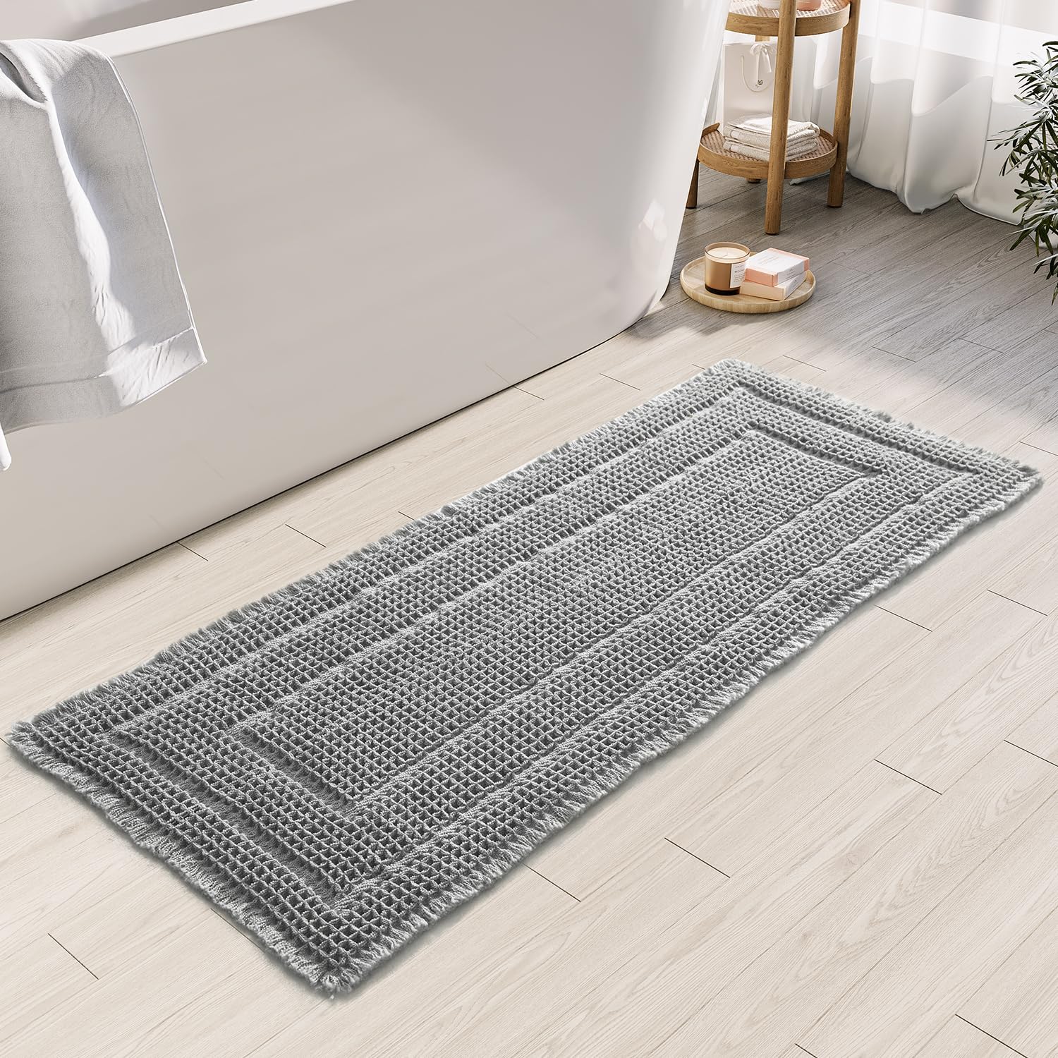 Bululom Bath Mats For Bathroom Non Slip,Waffle Luxury Bath Mat,Machine Washable Bath Mat For Shower,Ultra Soft Bathmat,Gray,19''