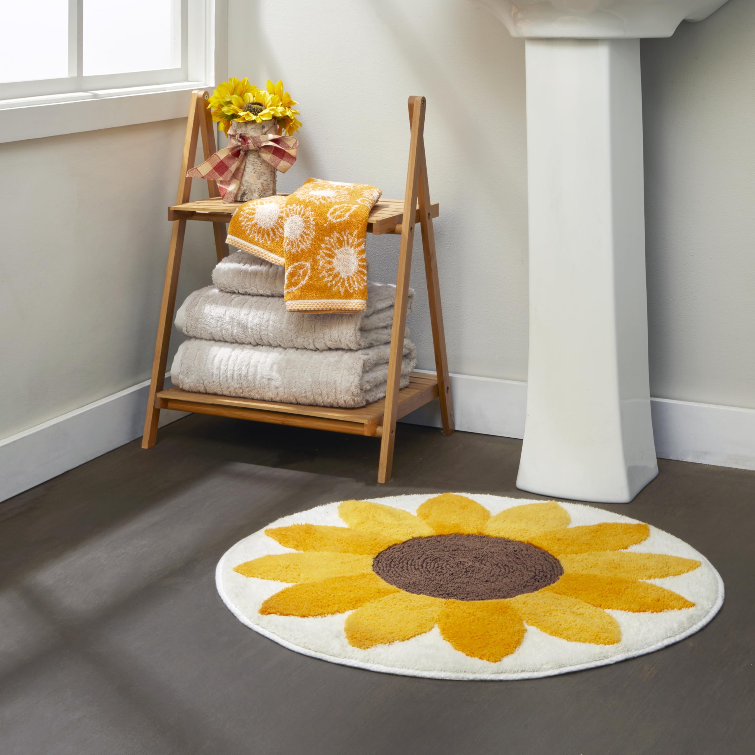Skl Home Fall/Harvest Sunflower Hand Towel 2Pc Set For Bath/Kitchen & Gift, Yellow