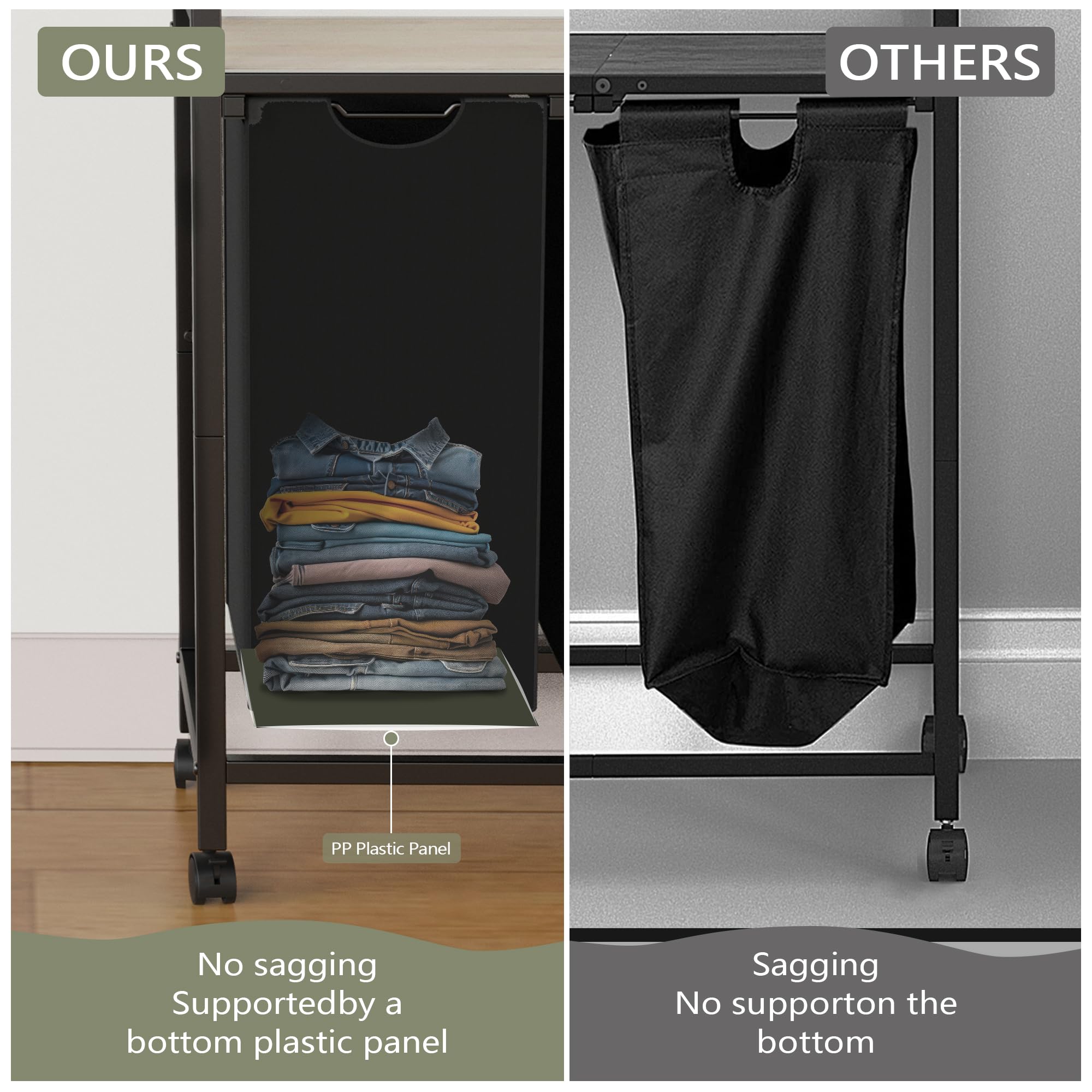 Homedawn Laundry Hamper, Laundry Basket, Laundry Sorter With 2 Pull-Out And Removable Bags, Shelf, Laundry Room Storage With Tab
