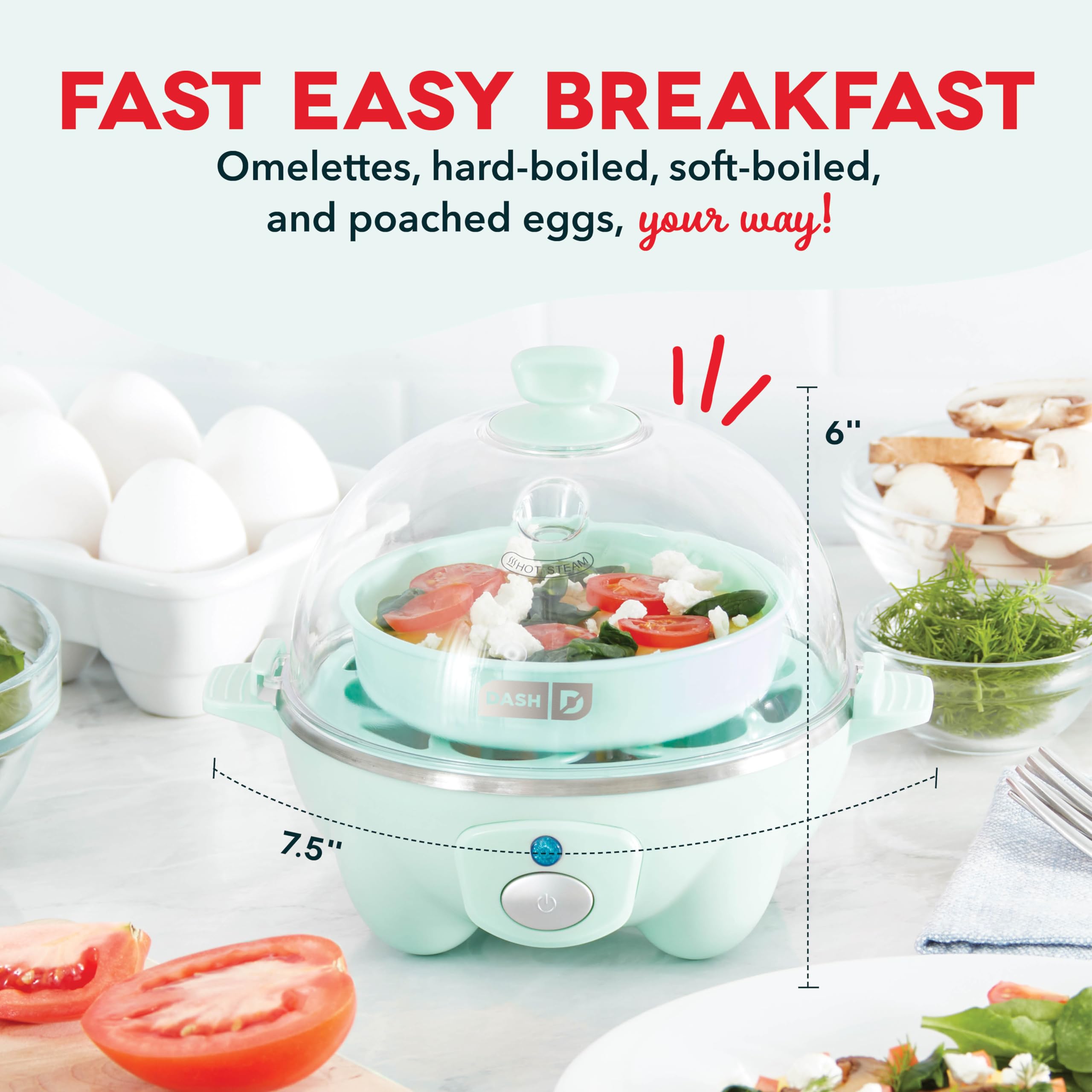 Dash Rapid Egg Cooker: 6 Egg Capacity Electric Egg Cooker For Hard Boiled Eggs, Poached Eggs, Scrambled Eggs, Or Omelets With Au