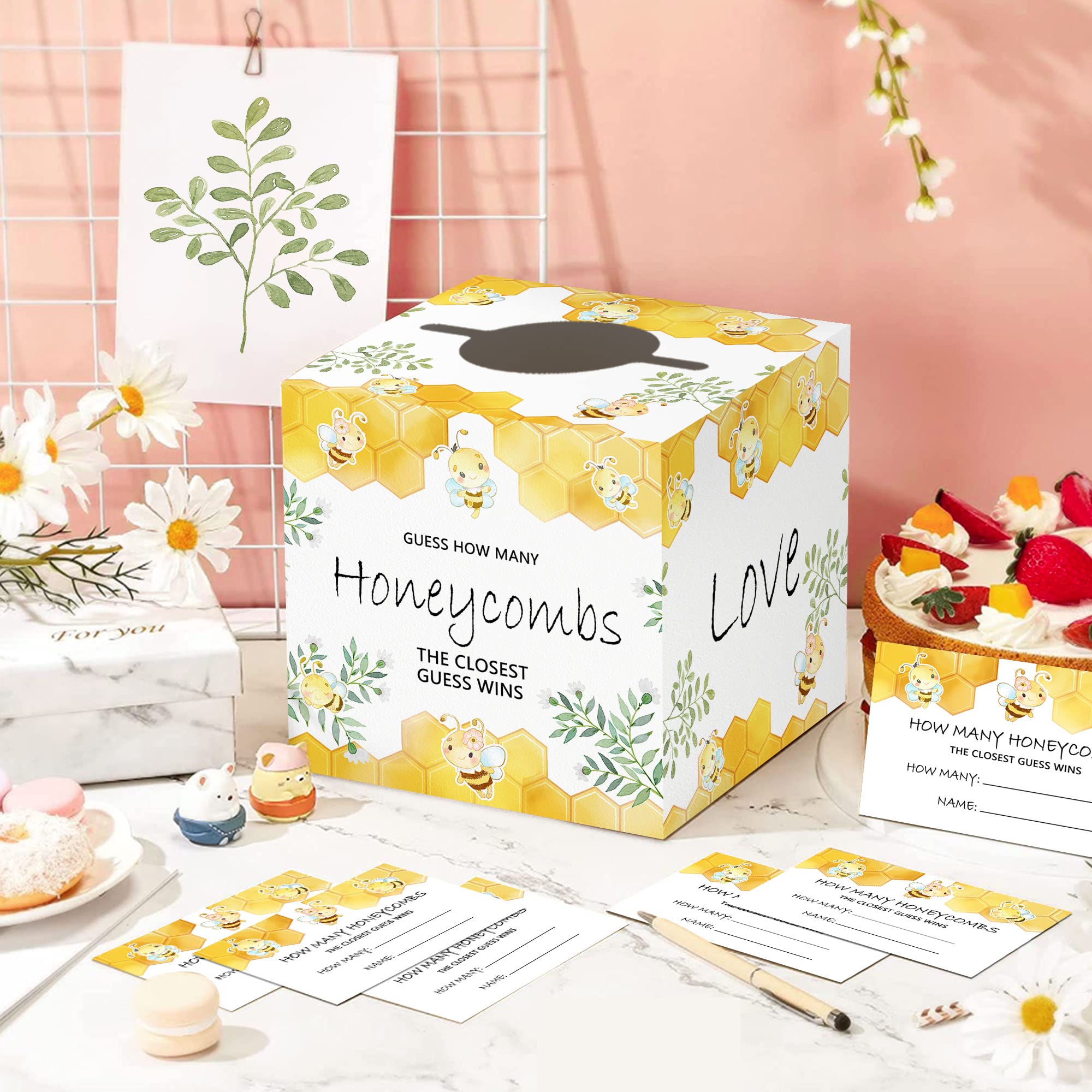 Azbuk Guess How Many Honeycombs Game For Baby Shower, 50 How Many Cards And 1 Box, Funny Baby Shower Game Ideas For Boys Or Girl