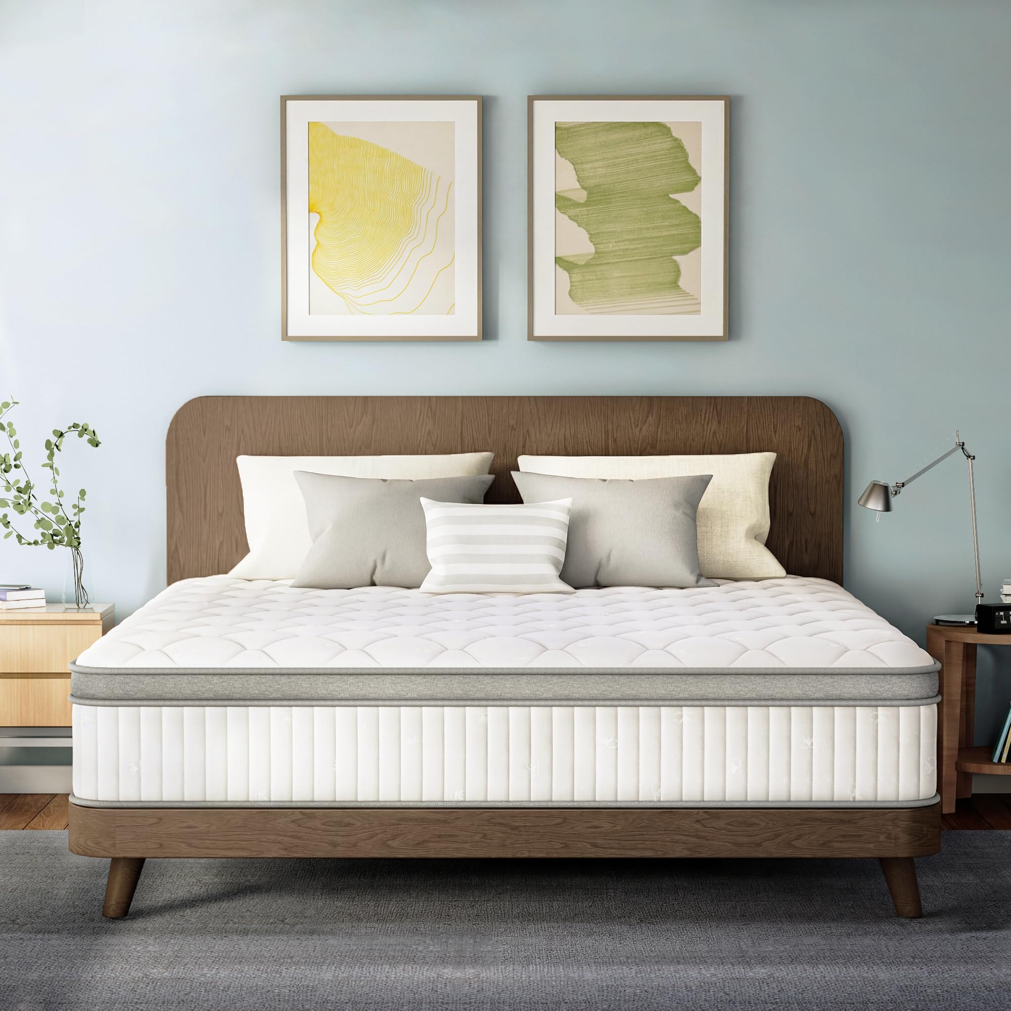 Etonex 12 Inch King Size Mattress Cooling Gel Memory Foam And Pocket Spring Hybrid Mattress In A Box Medium Firm Certipur-Us Cer