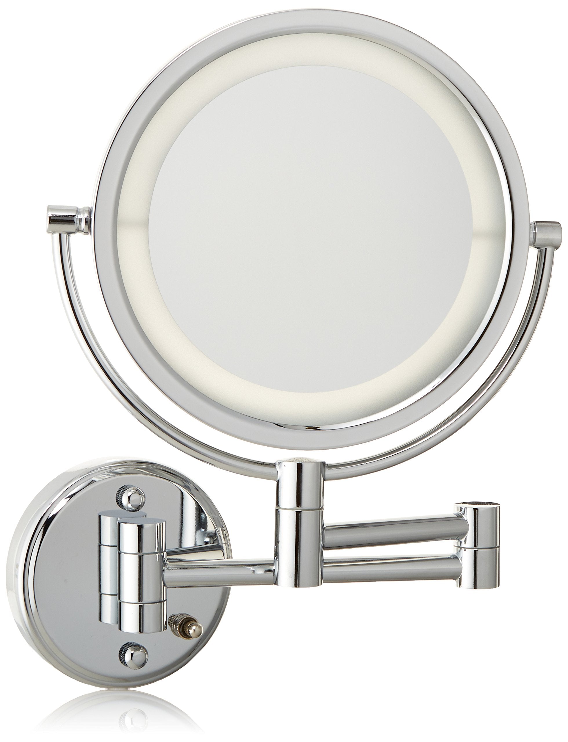 Jerdon Two-Sided Wall-Mounted Makeup Mirror With Lights - Direct-Wired Lighted Makeup Mirror With 8X Magnification & Wall-Mount