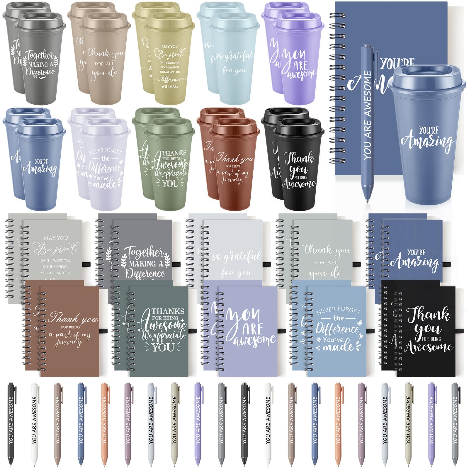 Teenyyou 60 Pcs Employee Appreciation Gift Set, 16oz Tumbler with Lid Notebook Pen Bulk Thank You Gift Holiday Party Favor for T