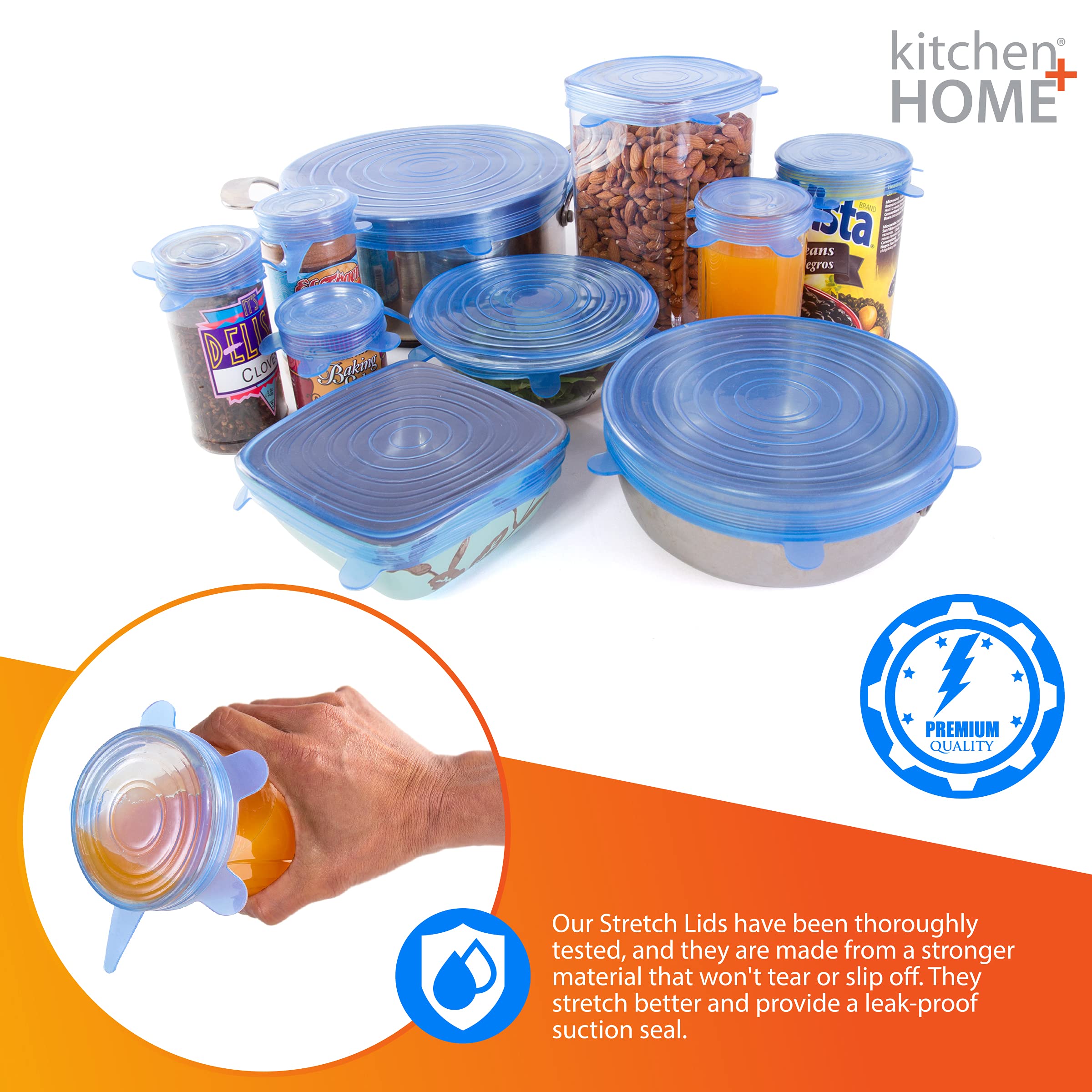 Kitchen + Home Silicone Stretch Lids - Set Of 10 Silicone Food Saver Covers - Bpa Free, Dishwasher, Microwave, Oven And Freezer