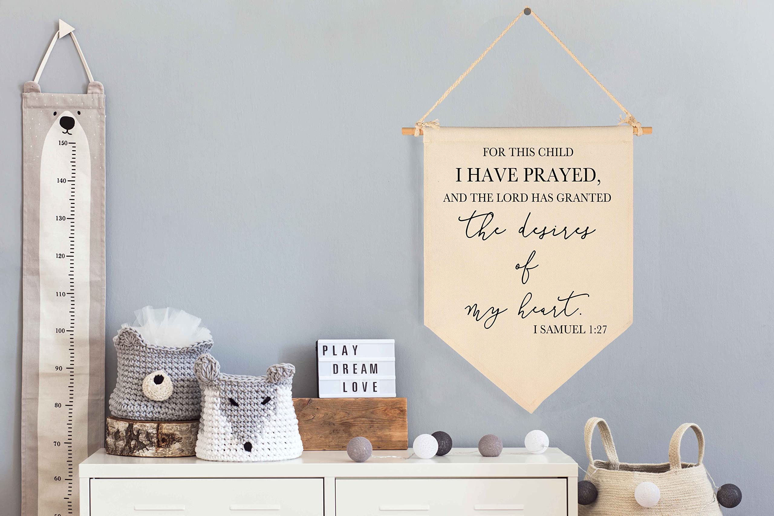 for This Child I Have Prayed- Canvas Hanging Pennant Flag Banner Wall Sign Decor Gift for Nursery Baby Kids Girl Boy Teen Bedroom Playroom Front Door- Birthday Christmas Gift
