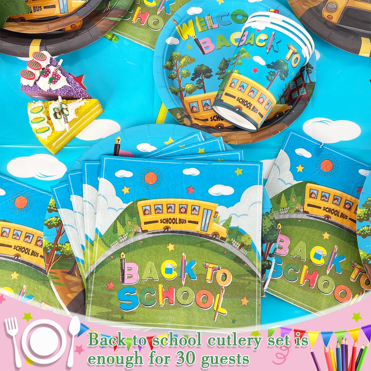 Back To School Decorations 121 Pieces School Bus Party Plates And Napkins Party Supplies For First Day Of School Party Back To S