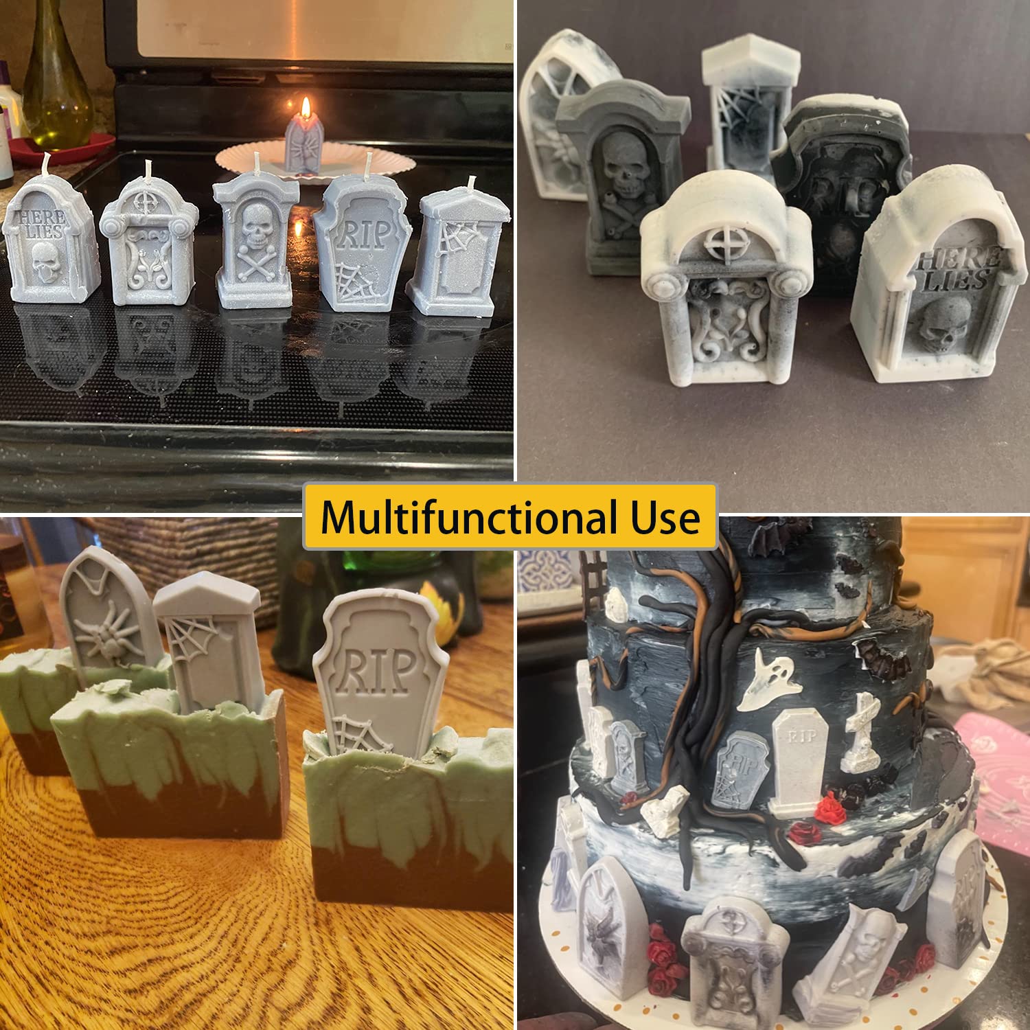 Jetkong Tombstone Cakelet Pan Tombstone Shaped Mold Rip Gravestone Chocolate Mold Ice Cube Tray (Gray)