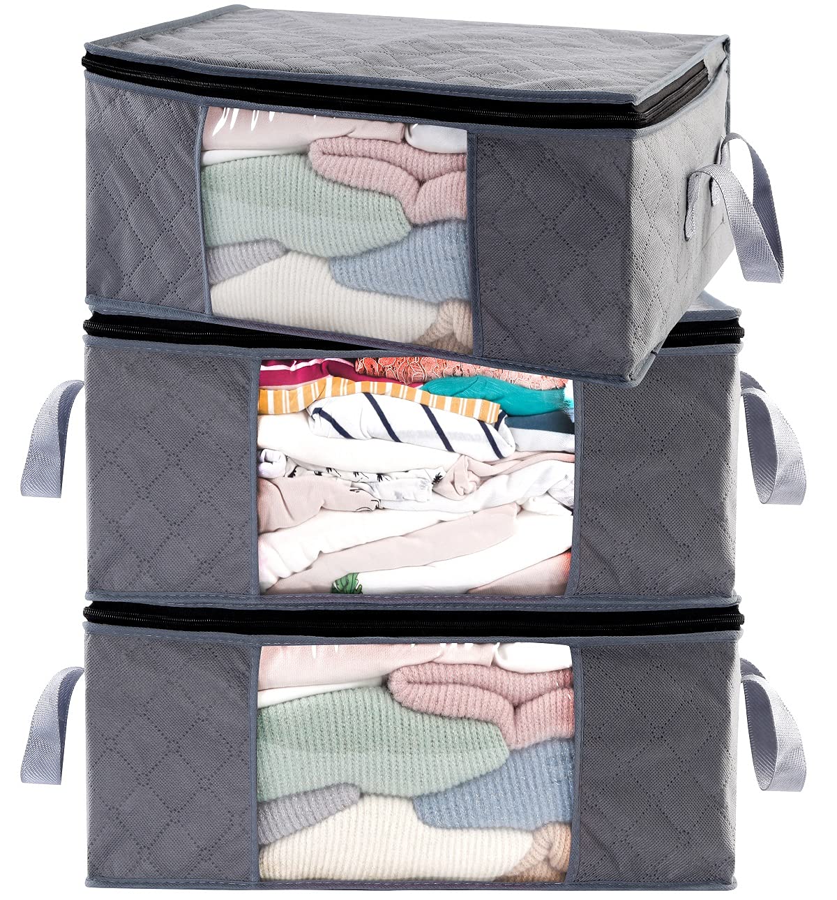 ABO Gear Storage Bins Storage Bags Closet Organizers Sweater Storage Clothes Storage Containers, 3pc Pack, Gray (G01)