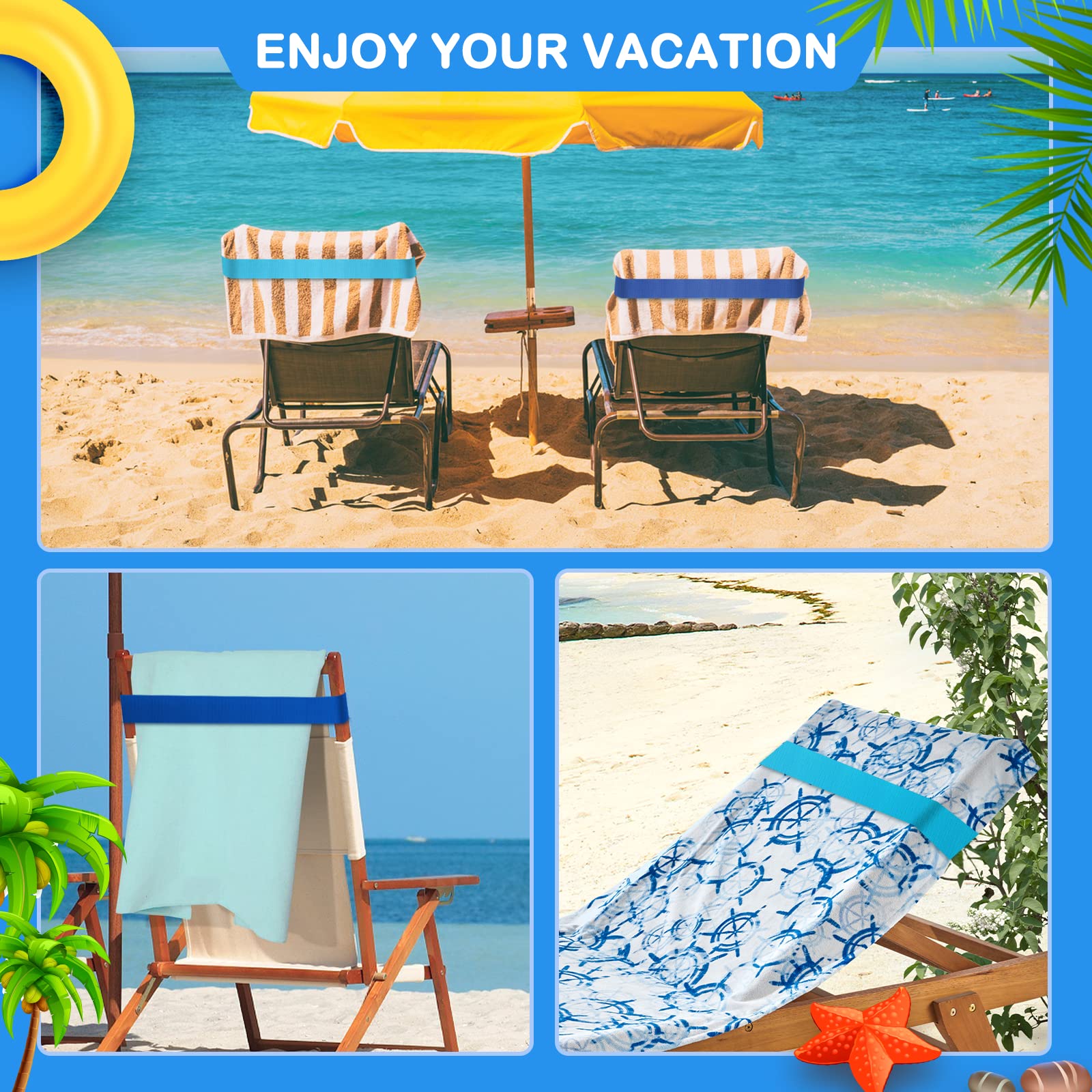 4 Pack Towel Bands For Beach, Pool & Cruise Chairs, The Better Towel Chair Clips Towel Holder Beach Towel Clips