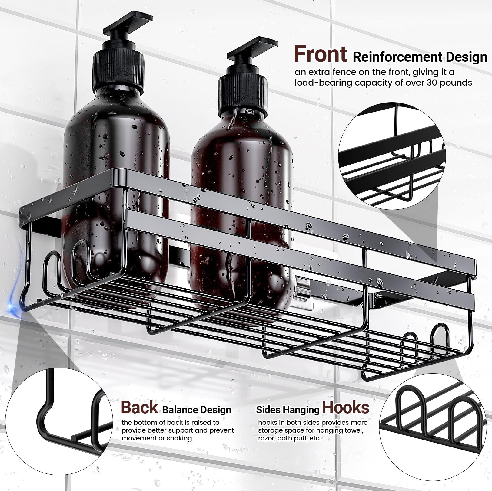 Wowbox Shower Caddies 4 Pack - Adhesive Hanging Shower Shelf - Bathroom Organizers And Storage, No Drilling Stainless Shower She