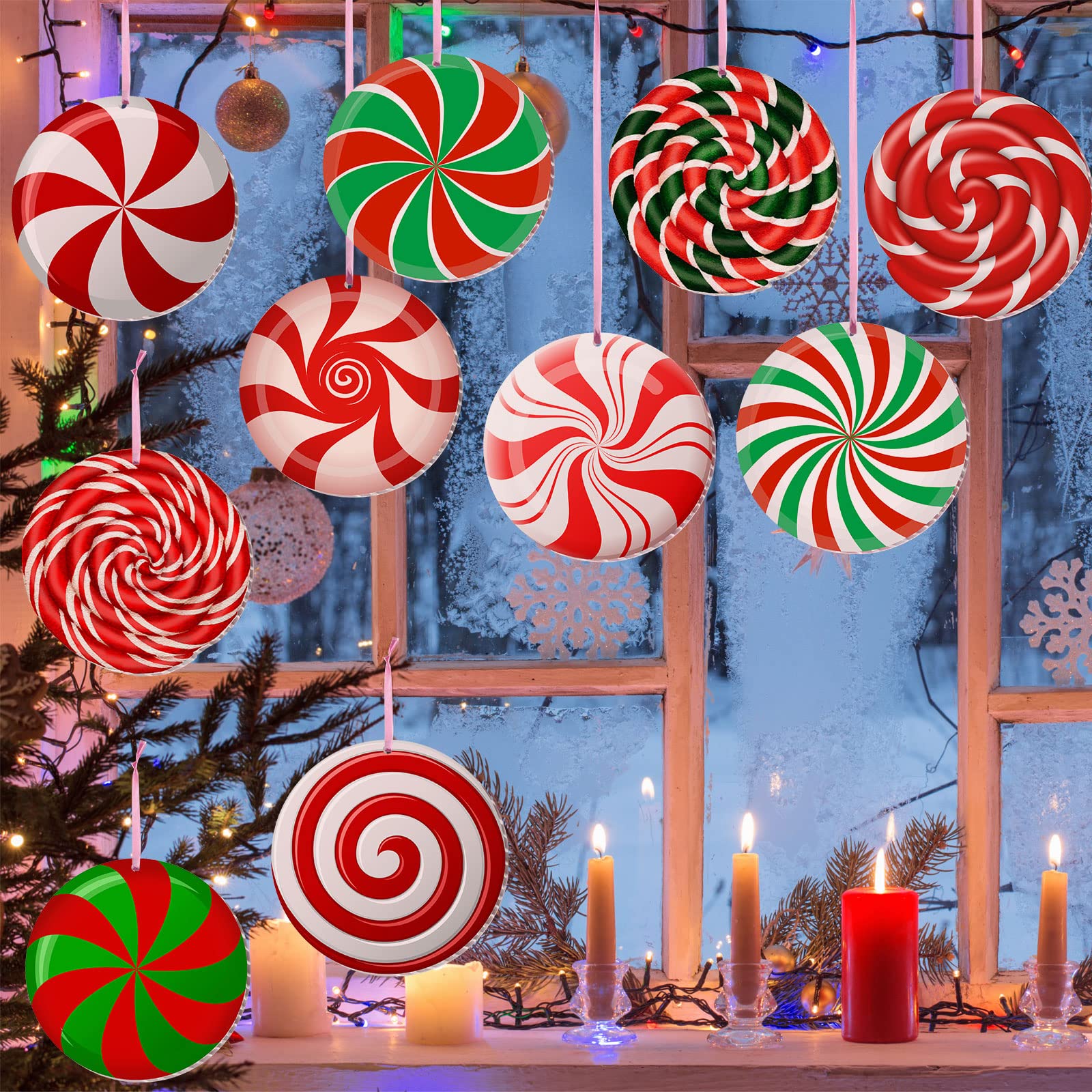 Rtteri 30 Pieces Christmas Candy Yard Hanging 6 Inch Double Sided Lawn Decorations Outdoor Christmas Hanging Ornaments Plastic O