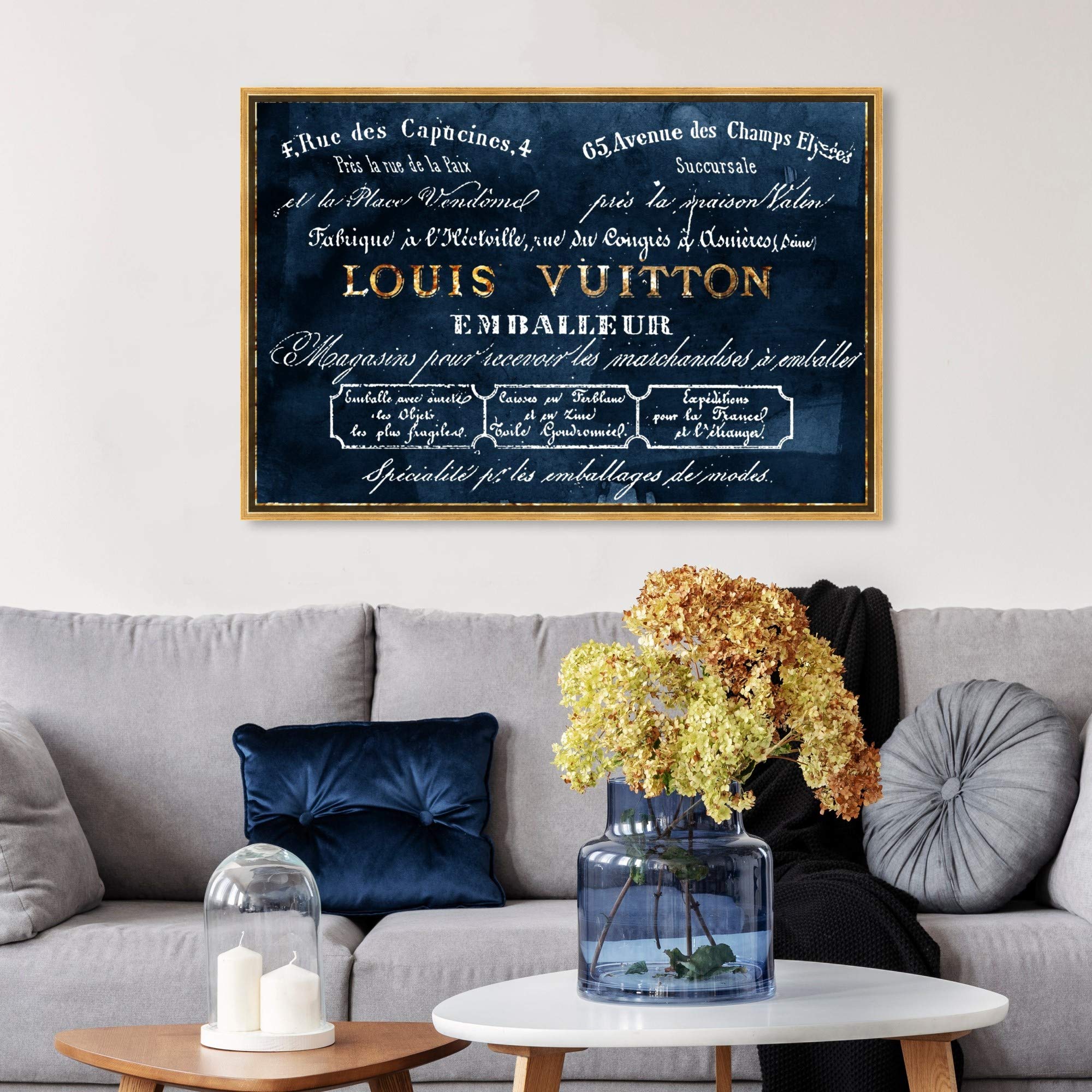 The Oliver Gal Artist Co. Fashion And Glam Framed Wall Art Canvas Prints 'Emballeur Navy' Road Signs Home D  Cor, 36 In X 24 In,