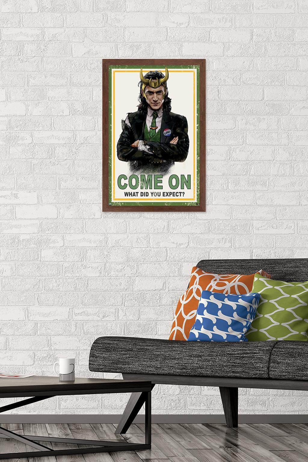 Trends International Marvel Loki-What Did You Expect Wall Poster, 14.725'' X 22.375'', Mahogany Framed Version