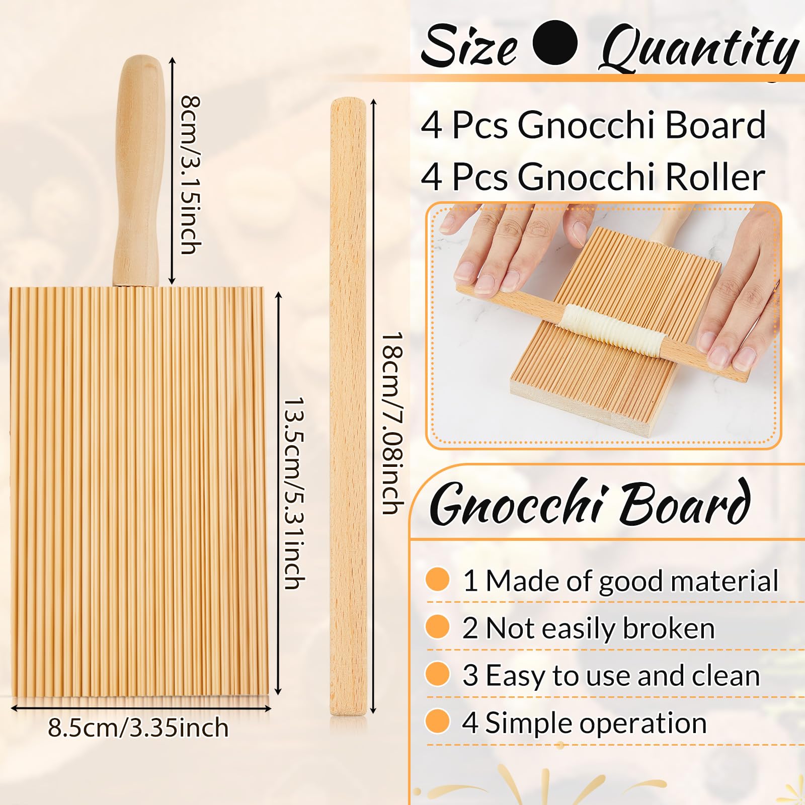 Tessco 4 Pieces Gnocchi Board Wood Pasta Board Beechwood 8.46 Inches With 4 Pieces Roller Gnocchi Paddle Pasta Making Tools Gnoc