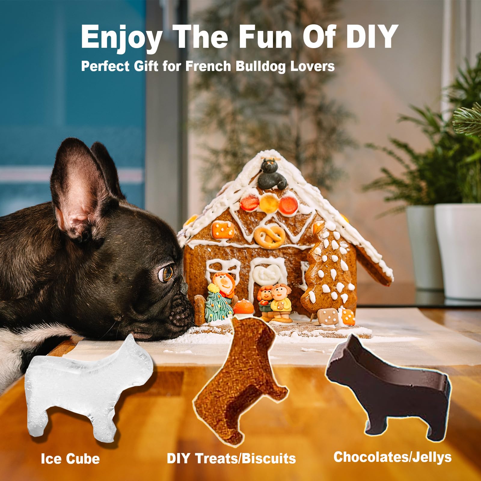 ACOOKEE French Bulldog Ice Cube Tray, Silicone Gray Mold for Fun Ice Cubes, BPA Free & Heat Resistant