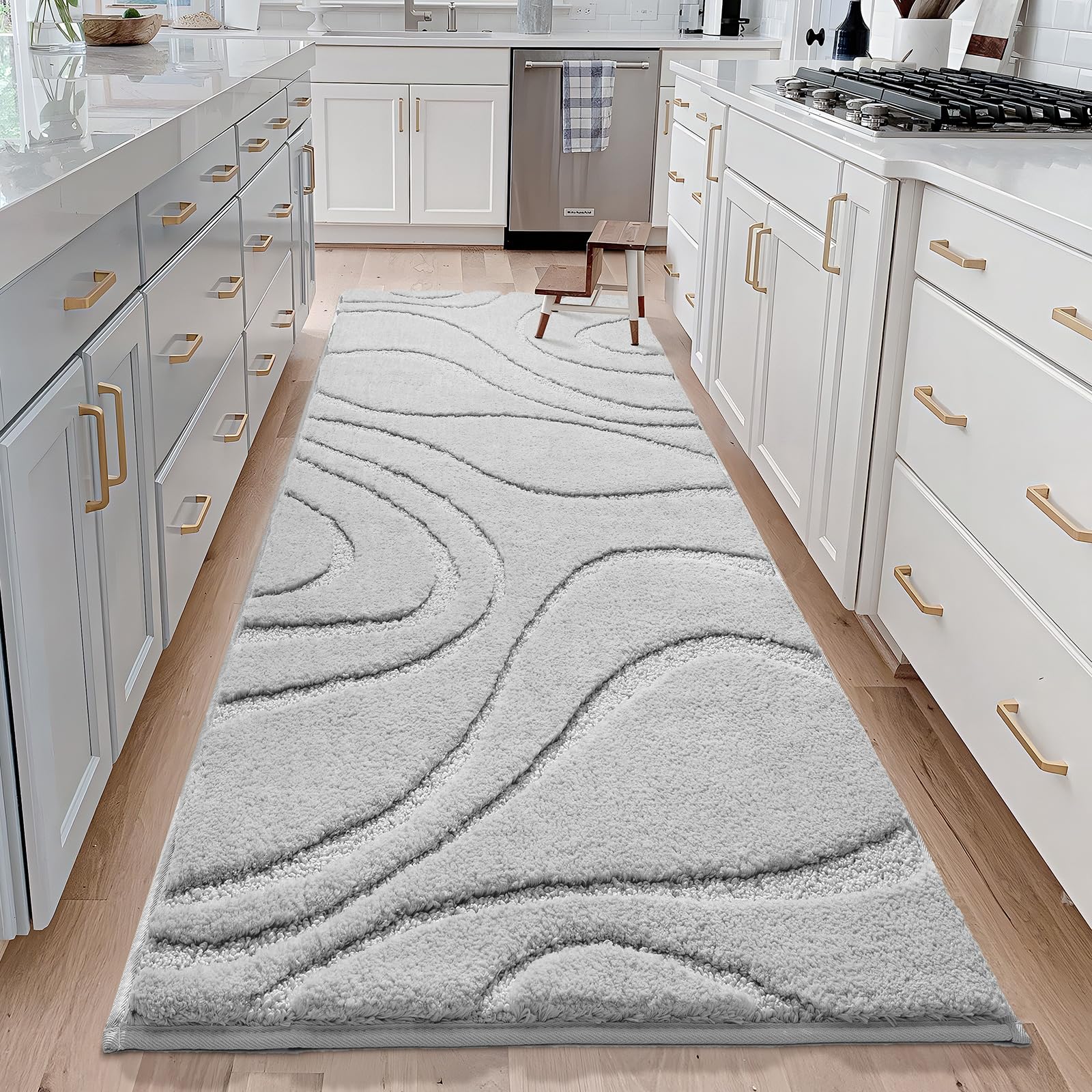 DEXDE Rugs Runner 24 x 60 Inch  Extra Long Non-Slip  Machine Washable Bath Mats  Light Gray Soft Carpets for Bathroom Showe