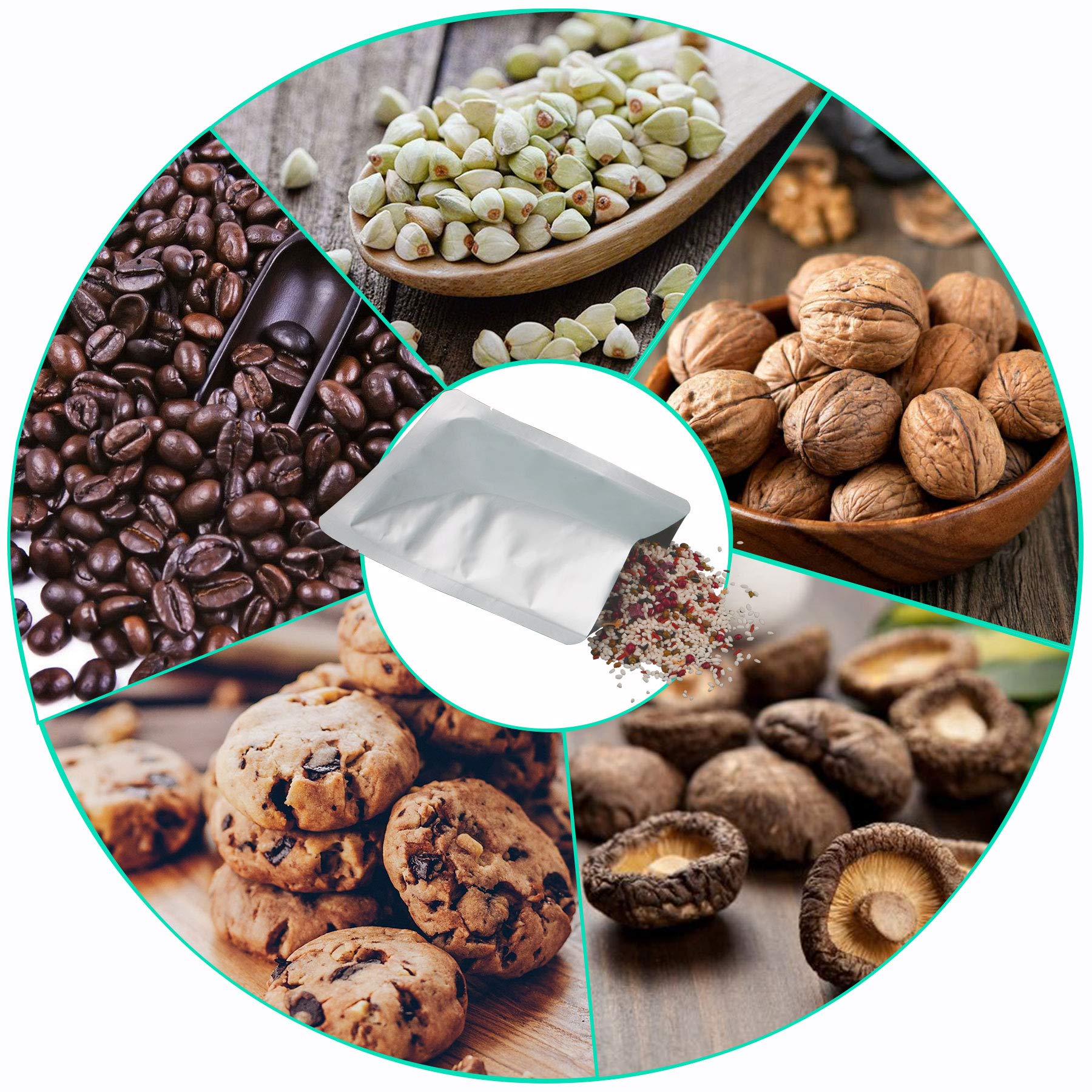 50 Pcs Mylar Bags For Food Storage, Heat Sealable Bags Storage Bags For Food, Coffee Beans, Tea, Grains, Etc. (6.3 X 9.1 Inch)