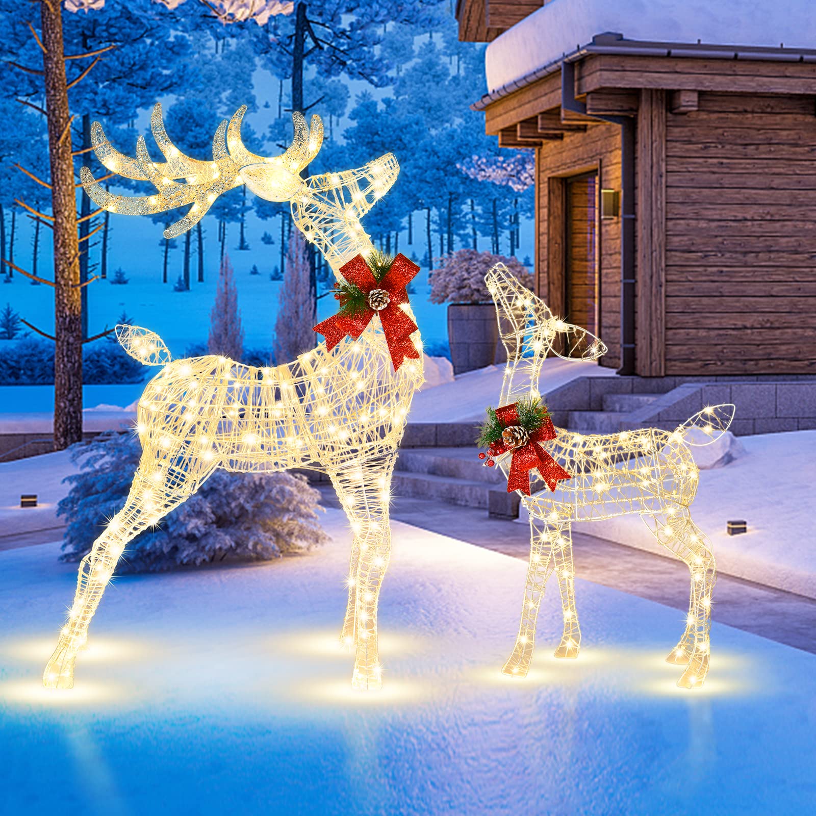 Tangkula 4.4 FT Christmas Lighted Reindeer, Outdoor Yard Christmas Decorations with 120 LED Lights, Artificial Xmas D  cor with