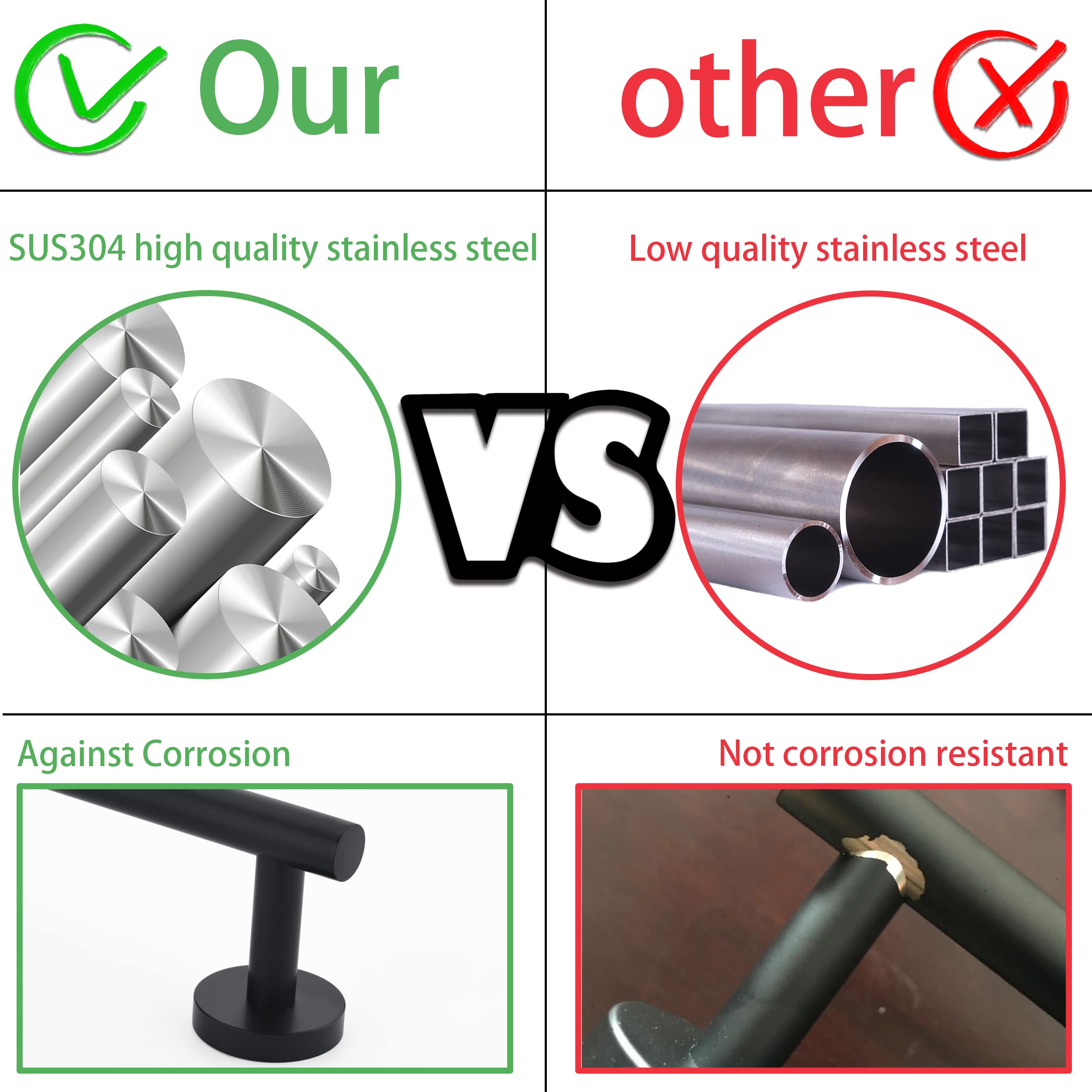 Hand Towel Holder For Bathroom, Matte Black Hand Towel Bar, Sus304 Stainless Steel Hand Towel Hanger, Wall Mounted Small Hand To