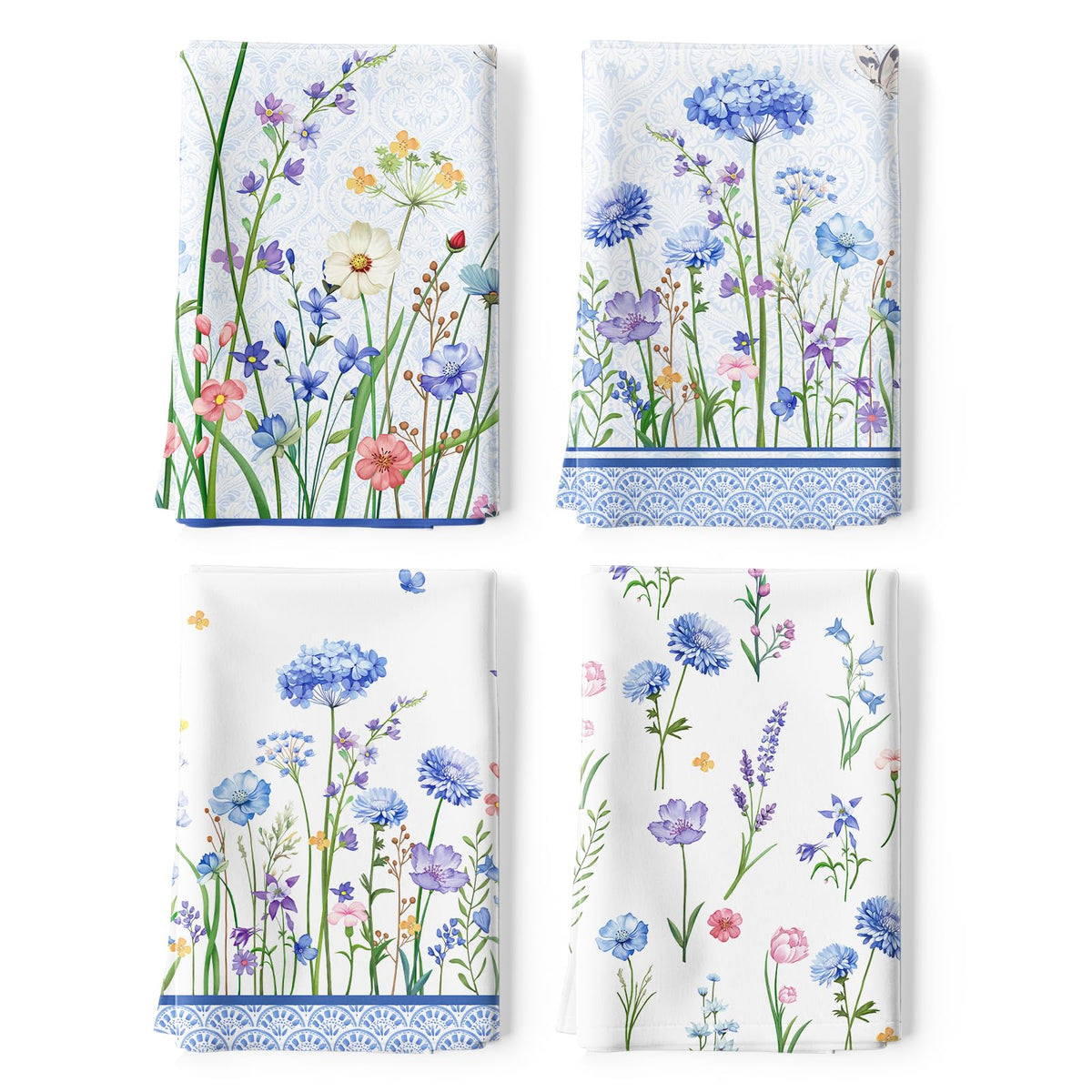 Arquiel Blue Wildflower Tea Towels, Cotton Kitchen Towel 18.9    27.5 Inch, Quick Drying Dish Cloth For Party Anniversary Holida