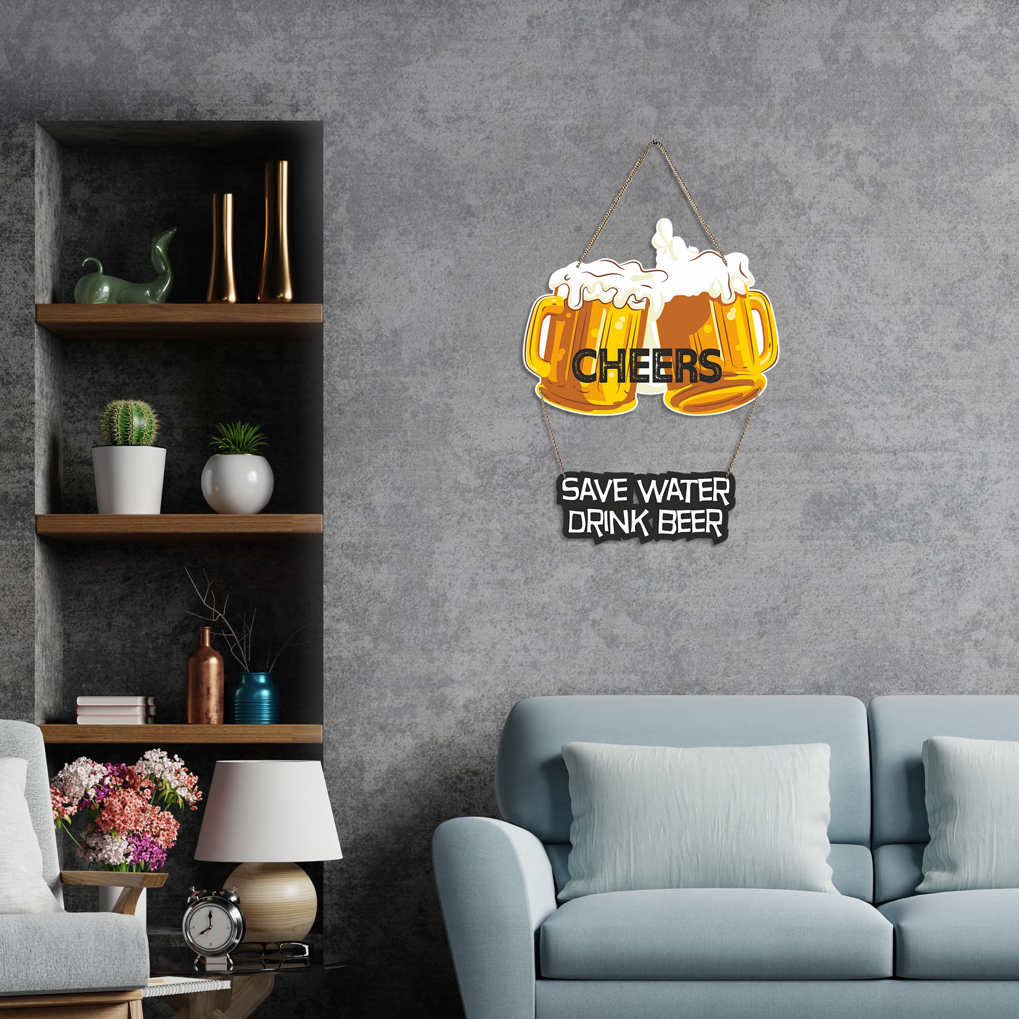 Artvibes Cheers Printed Wooden Wall Hanging with Quotes for Home Decor | Office | Gifts | Living Room | Bedroom | Wooden Decorat