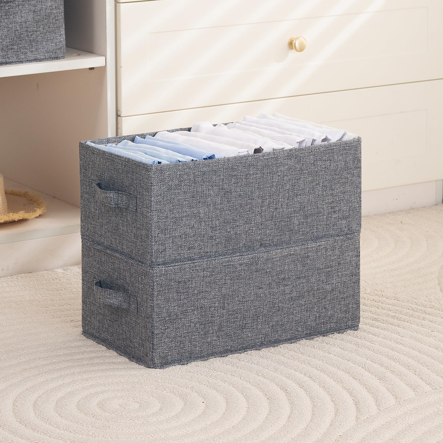 Hokipo Foldable Cupboard Organizer Cloth Storage Boxes For Wardrobe | Storage Bins For Wardrobe Fabric Organizers With Handle, M