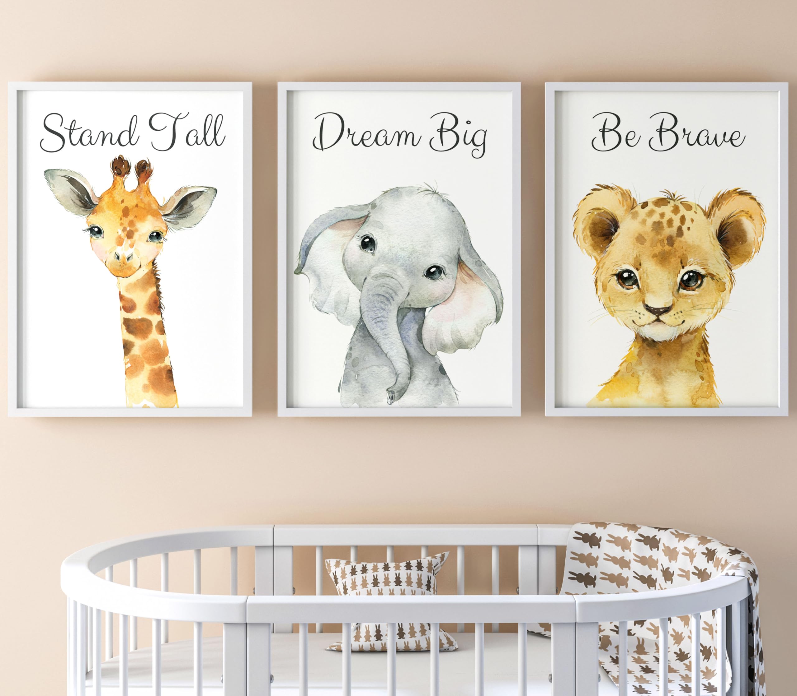 Baby Safari Animals For Girl Or Boy Nursery Bedroom, Set Of 3 Unframed Wall Art Prints, Jungle Portrait Quote Posters, Nursery D