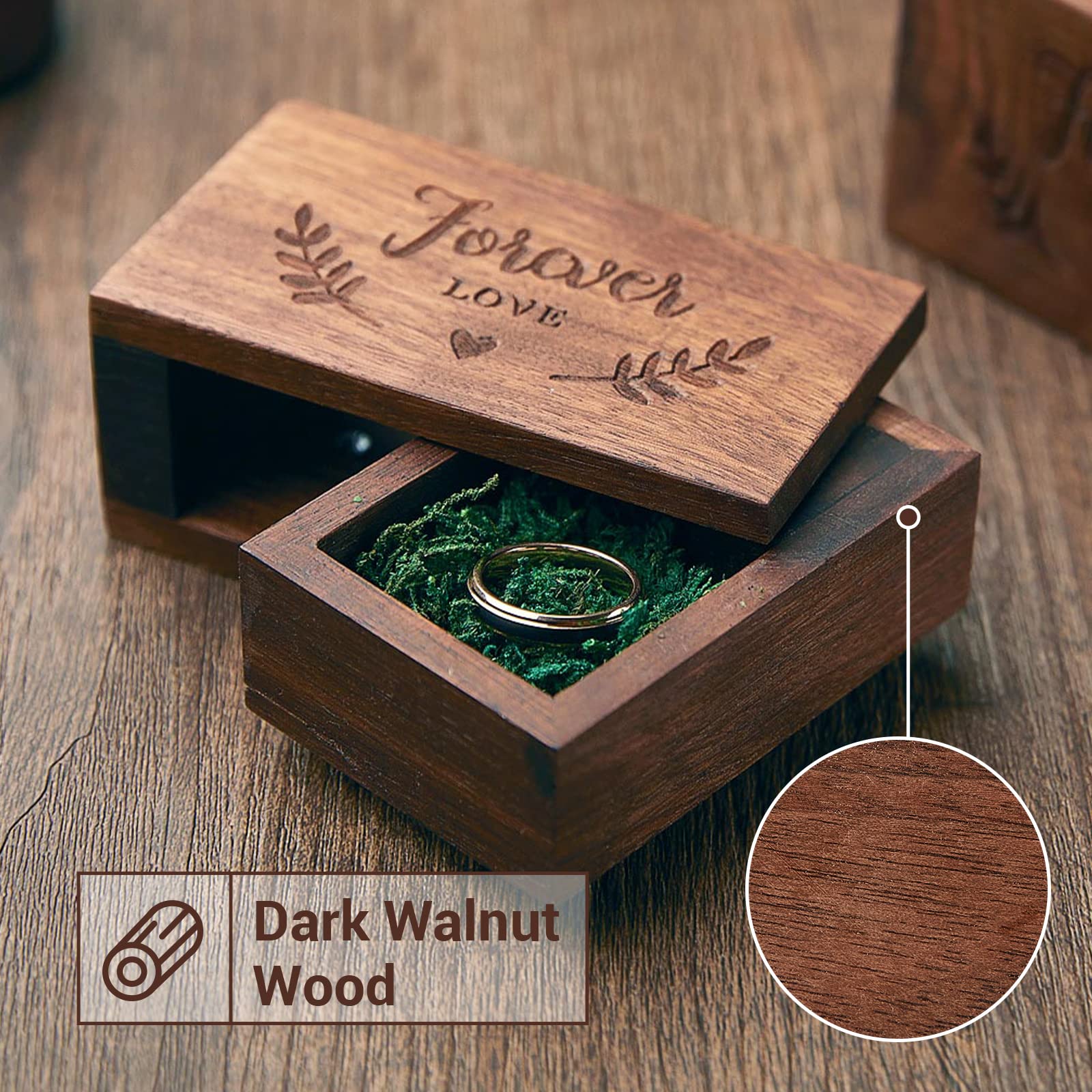 AW BRIDAL Ring Bearer Box Wedding Ring Box Walnut Wood Ring Organizer for Jewelry Wedding Engagement Gift for Couple Proposal
