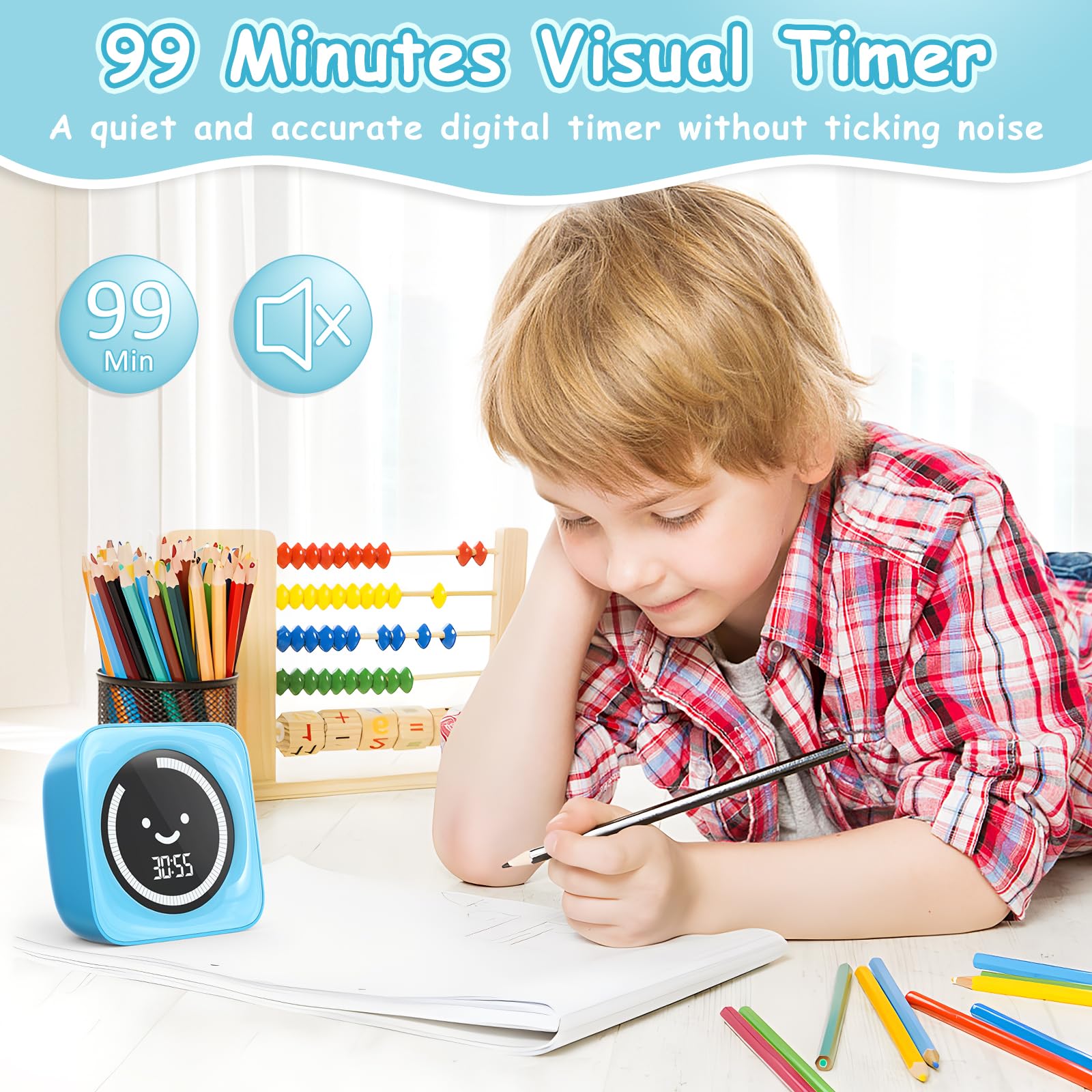 HAUKINIX Visual Timer for Kids, 99 Minute Countdown Timer, Blue, Plastic, Model KD001A, Ideal for Classroom and Homeschool Use