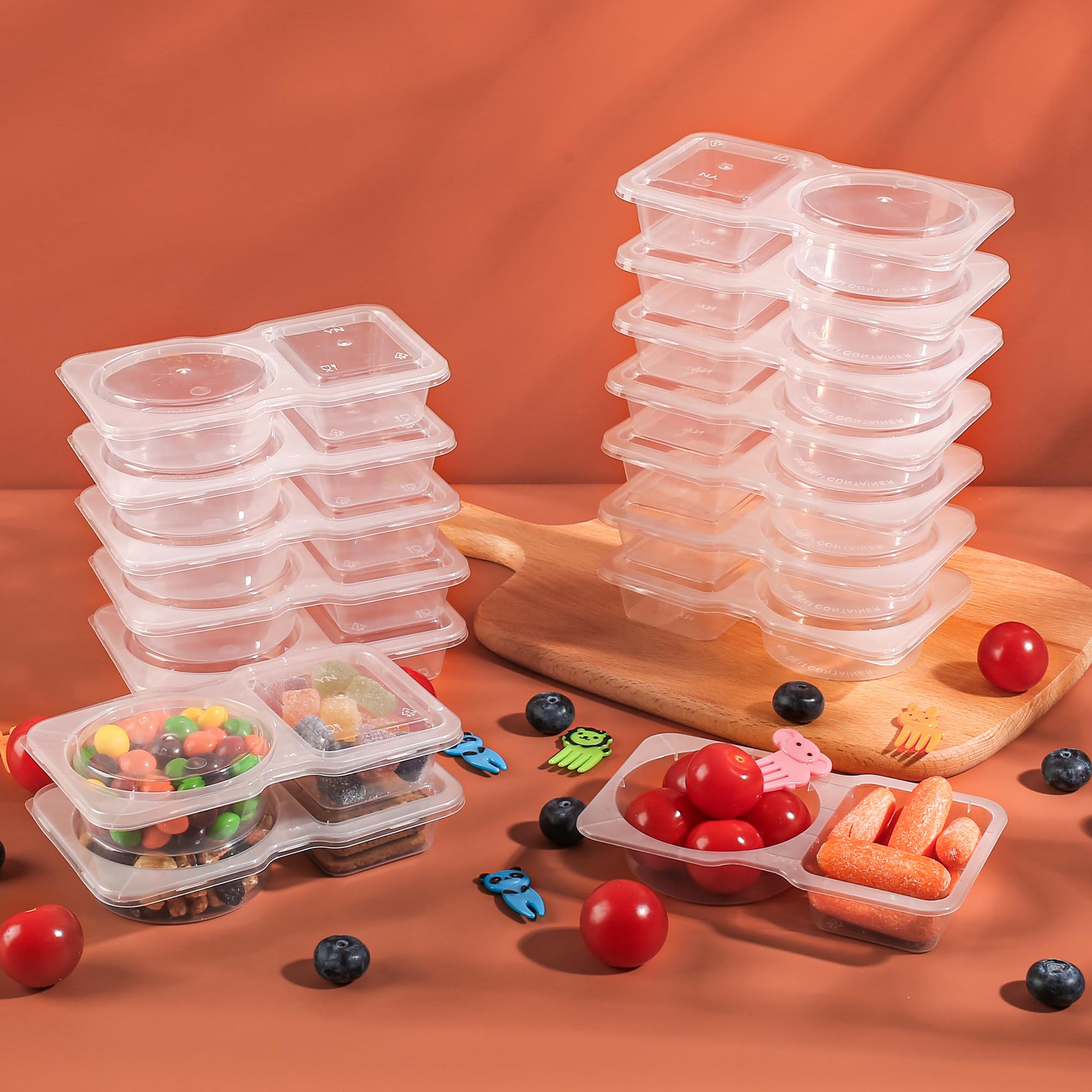 Alfeva 50 Pcs Reusable Snack Containers With Lids, Nack Containers For Kids Adults 10 Forks,Snack Pack Containers - Lightweight 