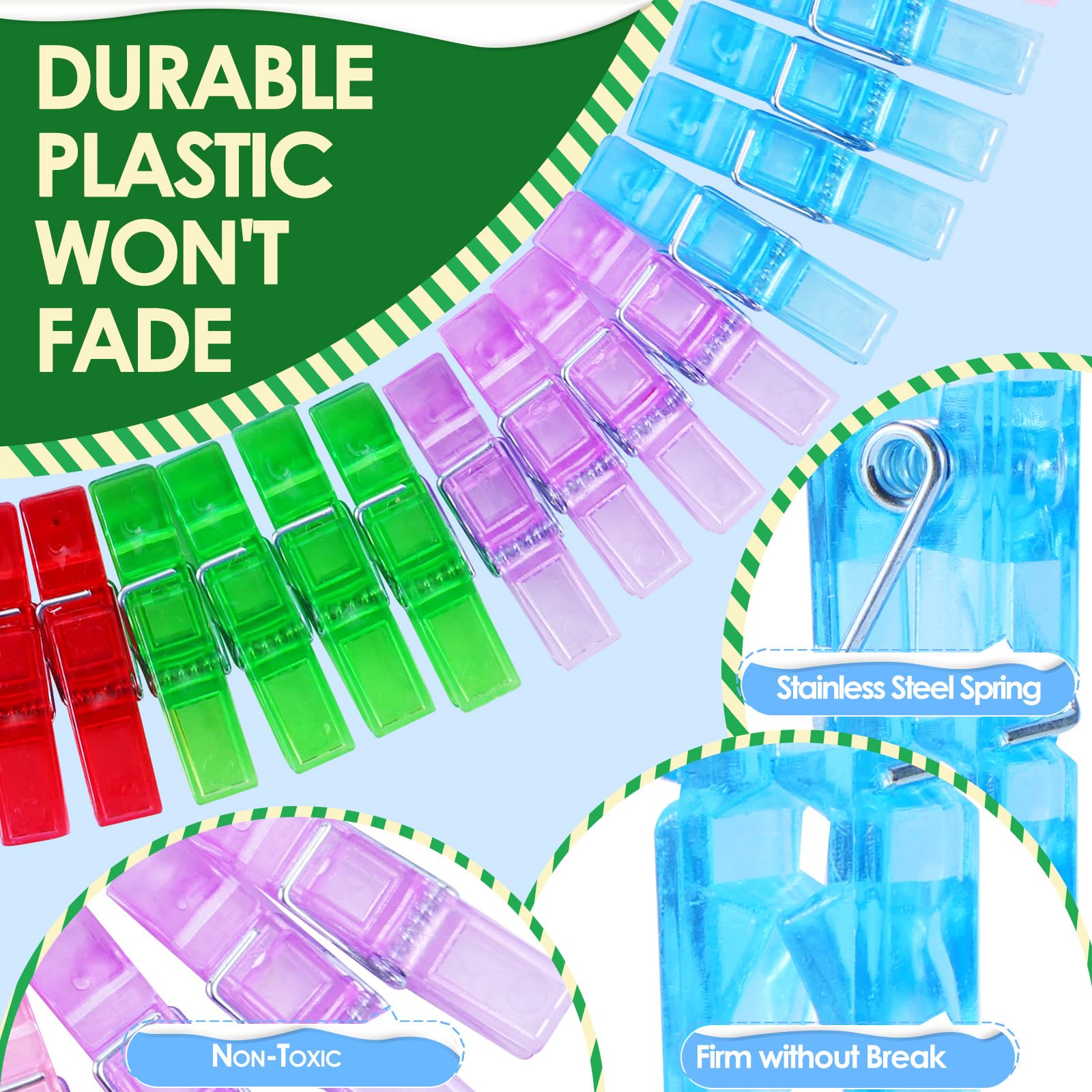 140 Pcs Mini Clothes Pins Colored, Small Clear Clips For Hanging Picture, 1.37 Inch Plastic Photo Clips, 7 Colors